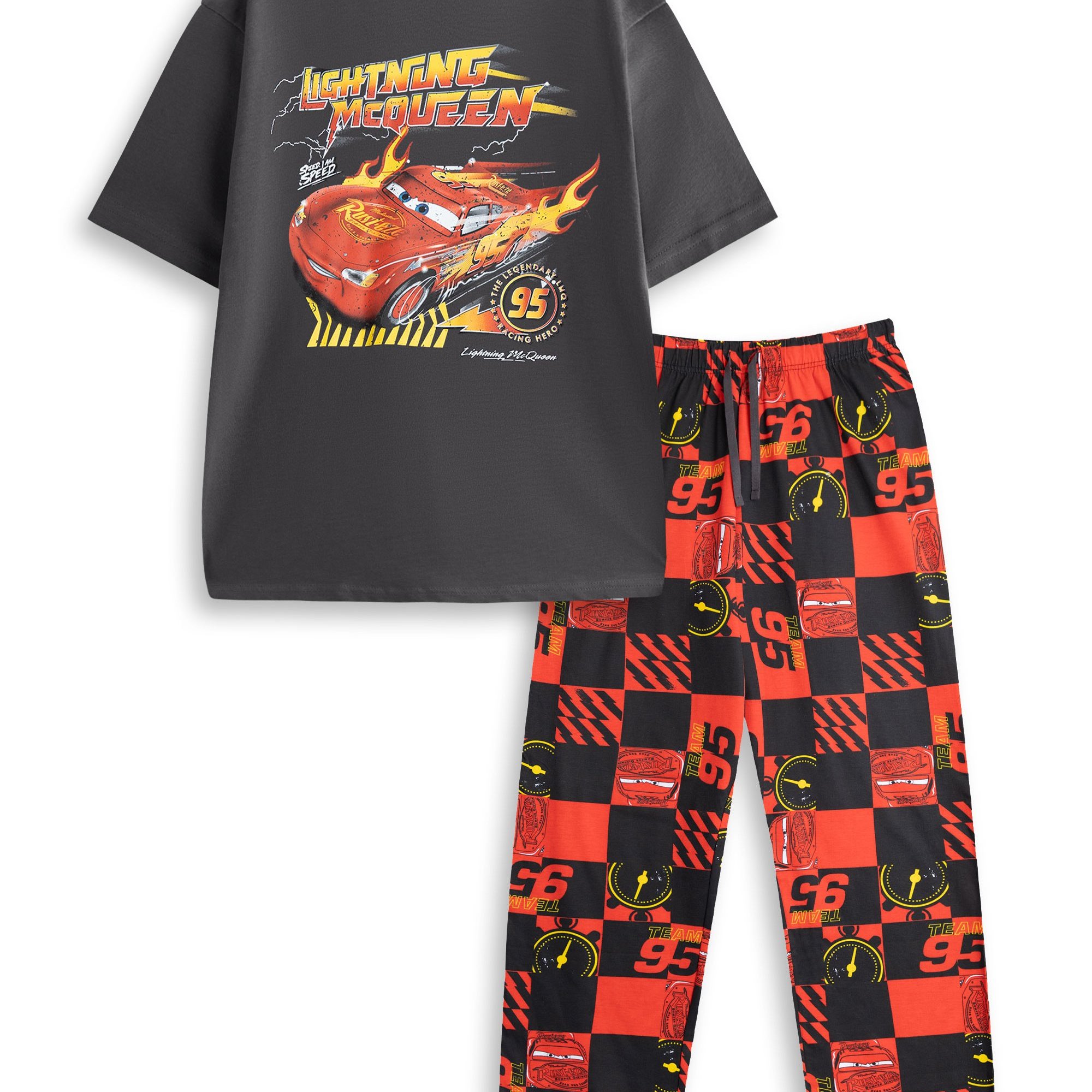 TEMU Cars Mens Black And Red Short Sleeve Long Leg Pyjama Set | 'i Am Speed' Graphic Sleepwear For Lounging | Movie-themed Nightwear | Merch - Medium