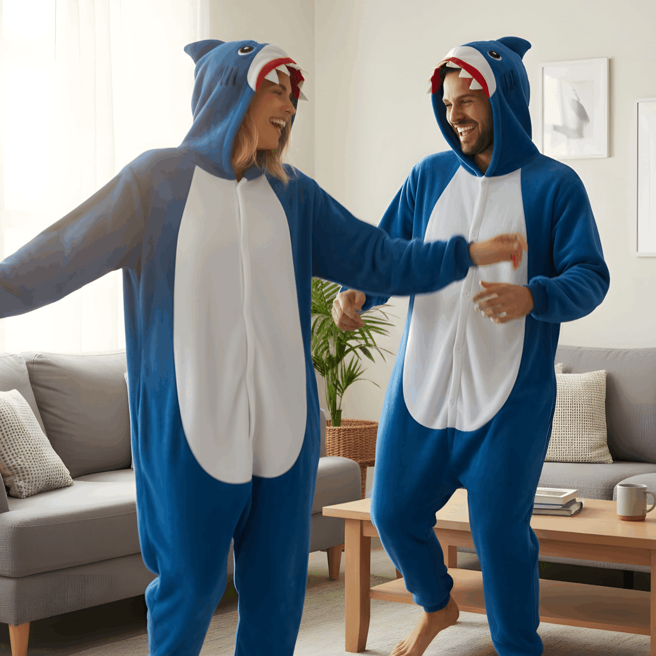 Image of Plush Pajama Shark Cosplay Costume With Hood And Pockets, Nerd Hunters, 100% Polyester, Autumn And Winter, Casual, Party, And Everyday Wear, S - Xxl (145 - 195 Cm)