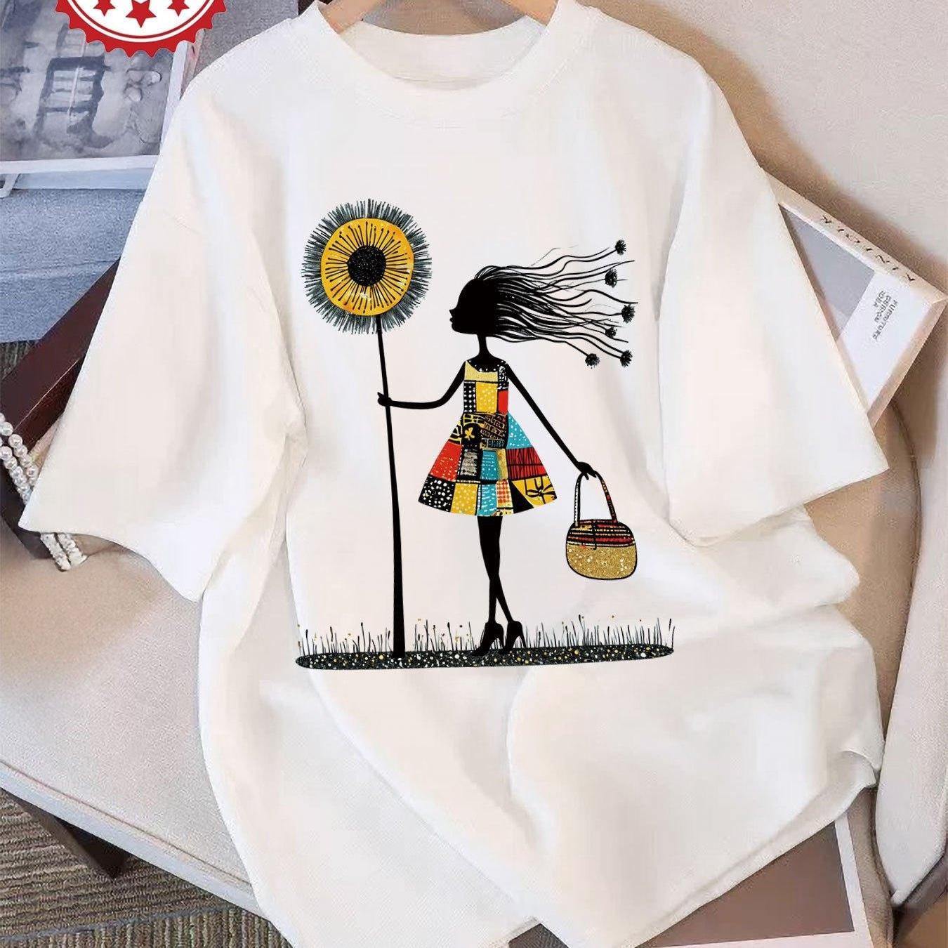 TEMU Top casual de mujer con estilo de silueta patchwork, falda floral patchwork de , bolso, camiseta de manga corta holgada con cuello estampado