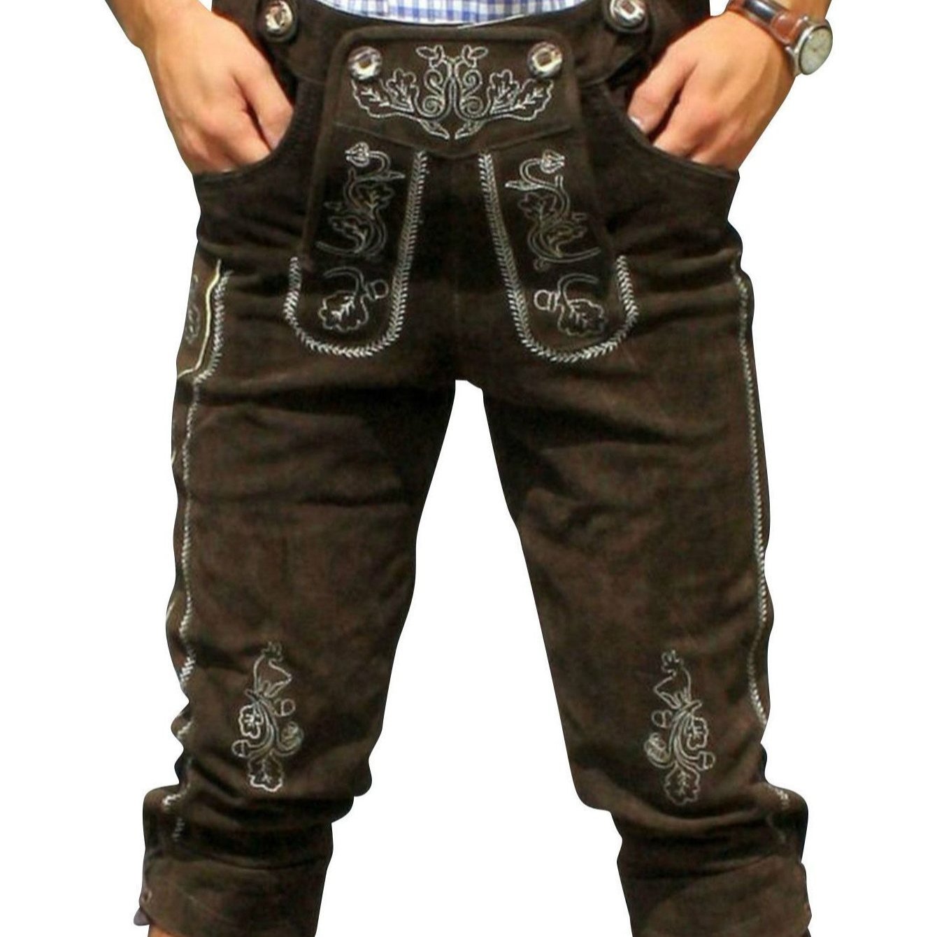 Image of Traditional With Suspenders For Men, Dark Brown, Made Of Durable Leather, Knee-high Trachten Pants, Sizes 44-46-48-50-52-54-56-58-60