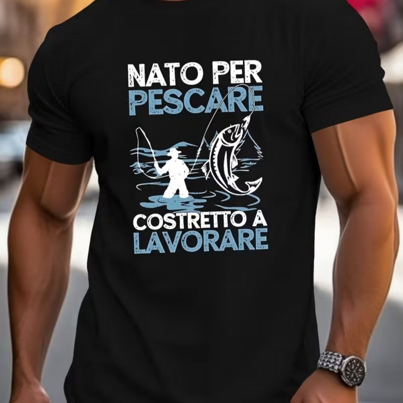 TEMU T-shirt da con proverbi - per pesca e stampa con slogan di pesca italiana, con design nautico e blu, top estivo a maniche corte con per della