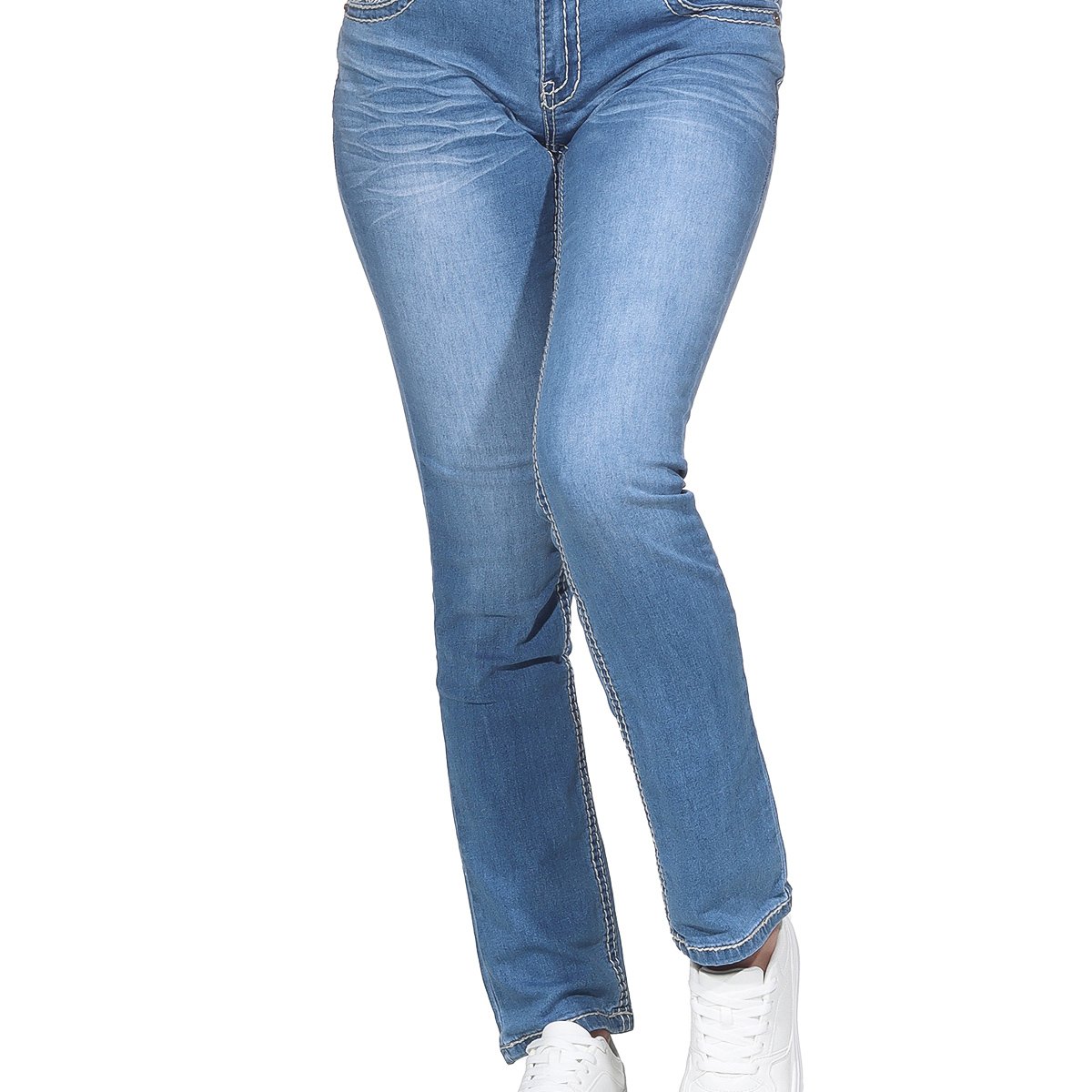 Women's Blue Jeans Low Waist Bootcut Straight Leg Stretch Denim Stonewashed Thick Contrast Stitching 5-pocket Casual Pants