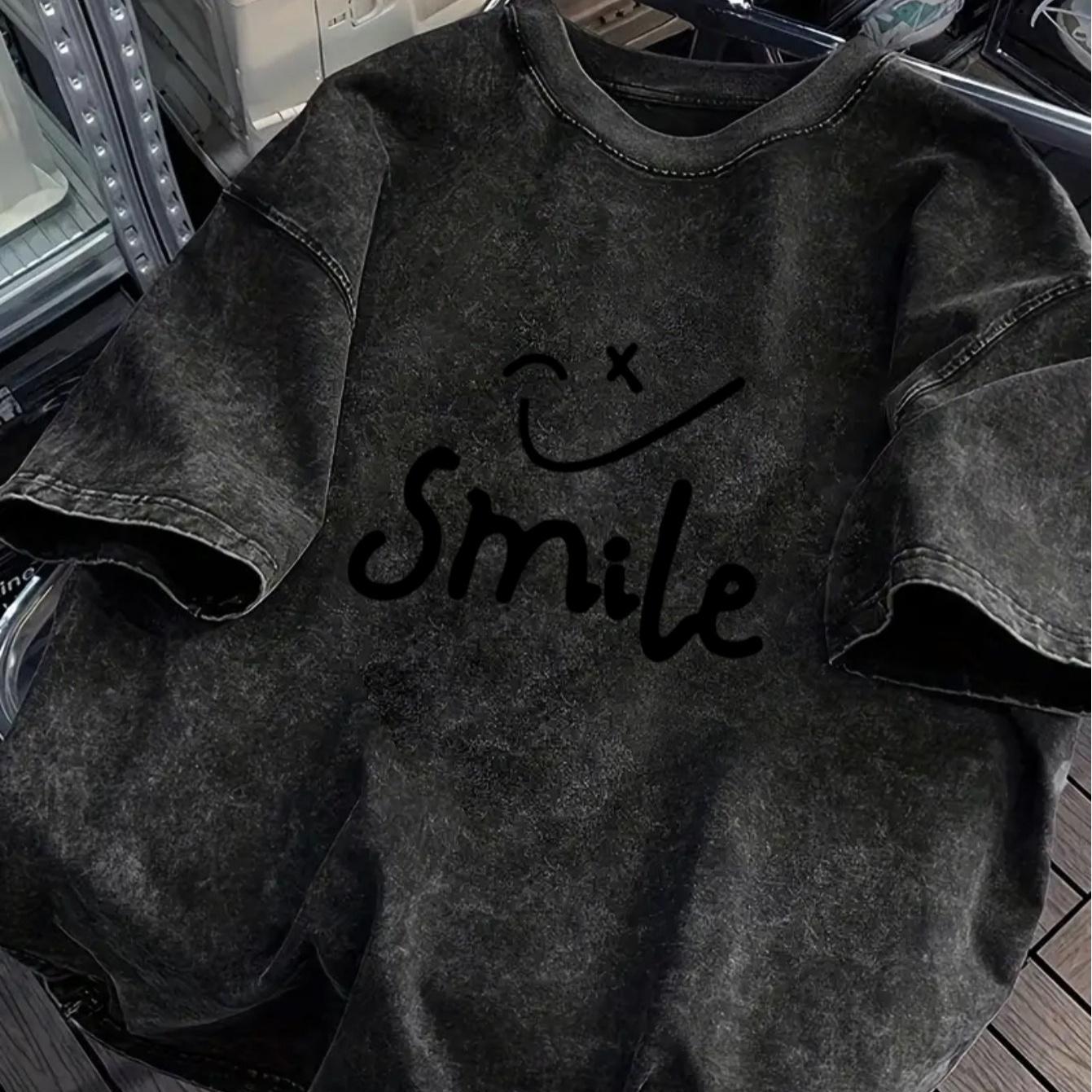 TEMU Camiseta de manga corta de 230 algodón 100 % de gramaje, color negro con vintage - Camiseta extragrande unisex de ajuste holgado con estampado