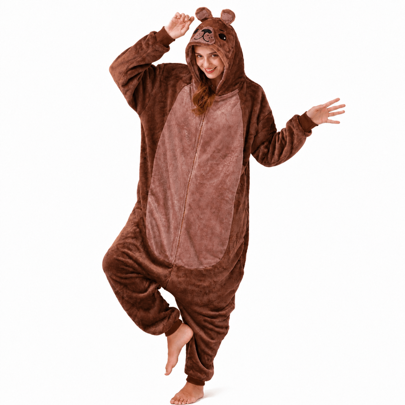Image of Brown Bear Bear Costume For Women Men Adults Carnival Halloween Onesie Full-body Suit Jumpsuit Carnival Costume Costume Animal Costumes Plush Costumes