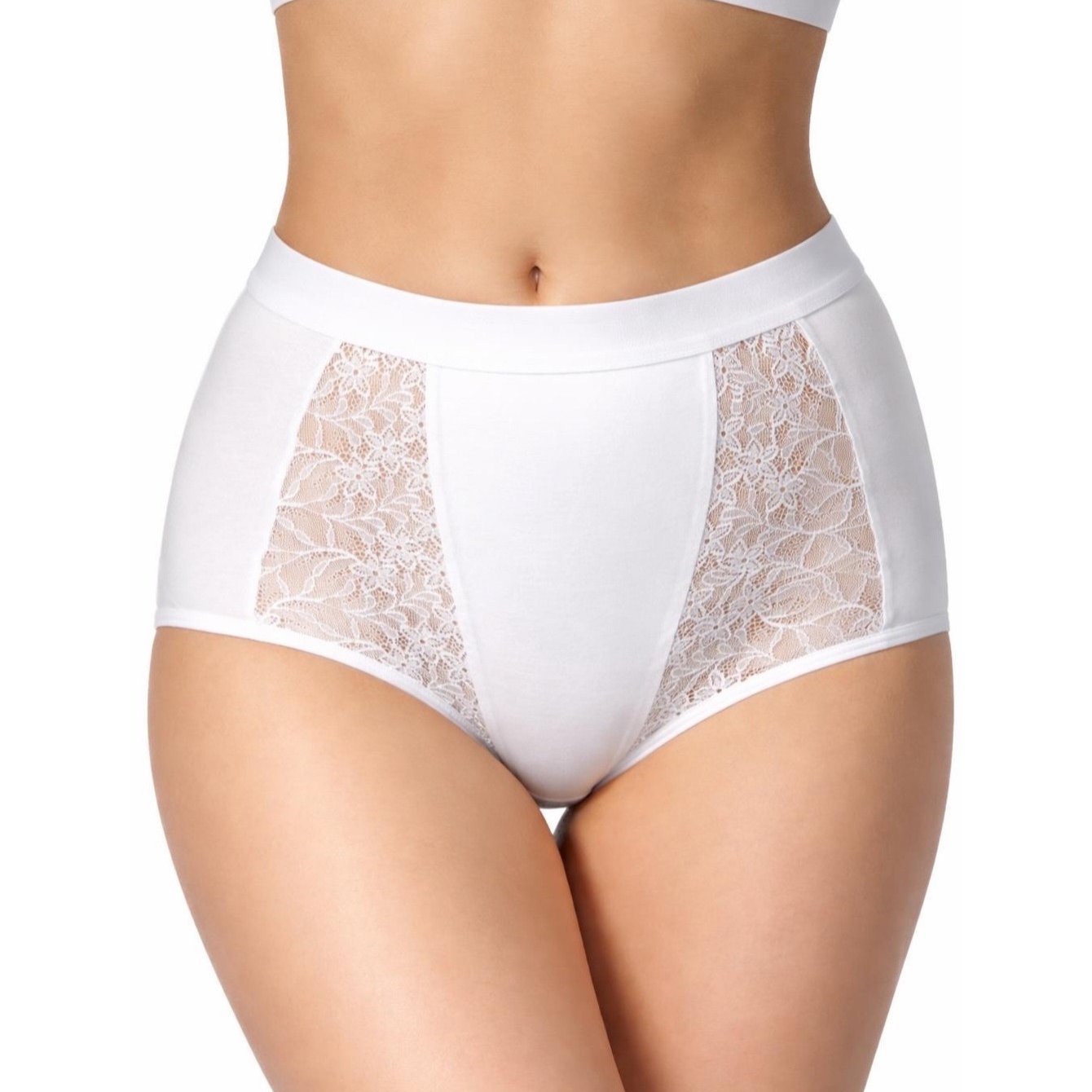 Image of 2 Women's Shaping Slip Panties, Lace, White, Lightweight Bodyslip, Lace Insert, , Everyday Underwear, Breathable Underwear, Size 36/38-s, 40/42-m, 44/46-l