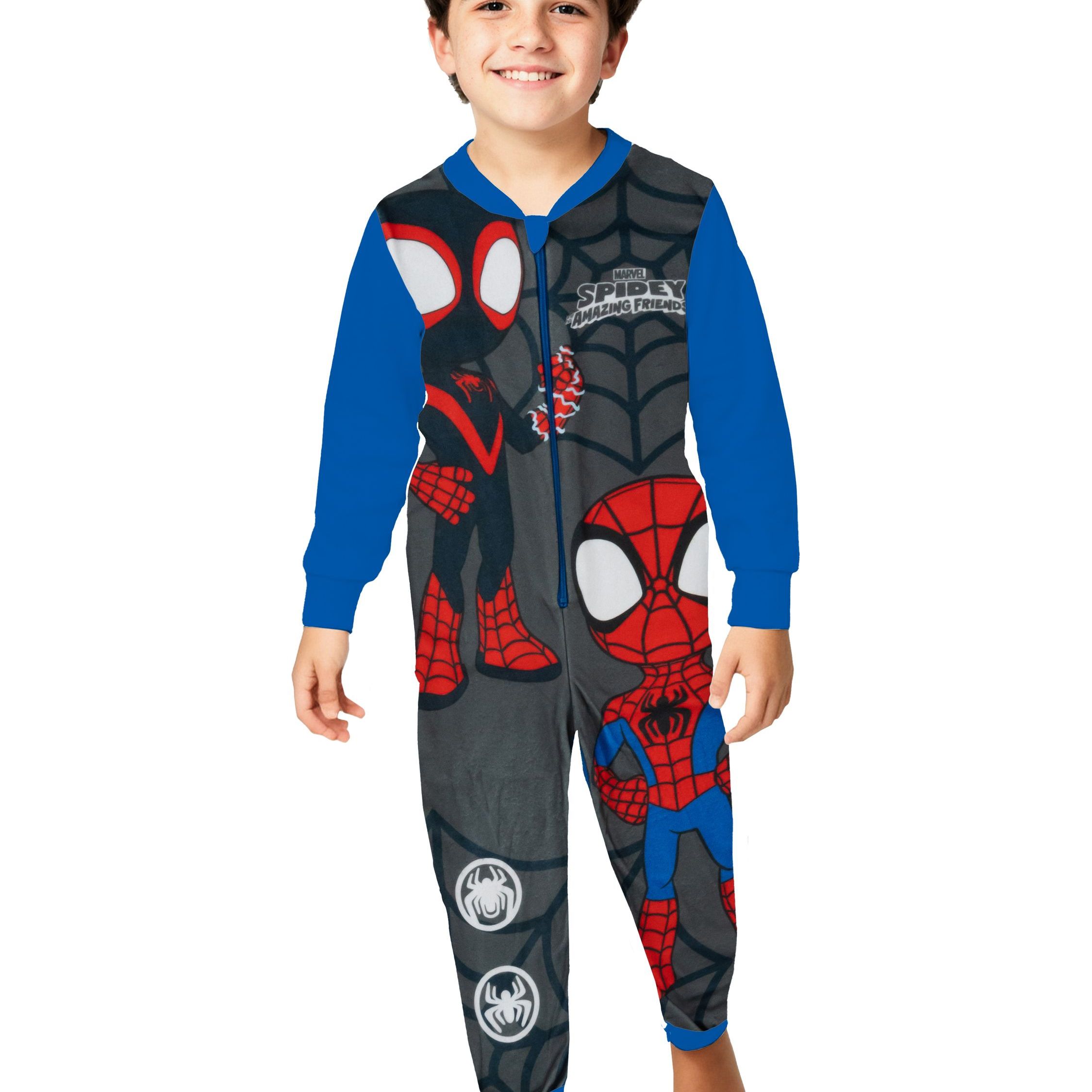 And His Super Jumpsuit For Boys - Spiderman Overalls Long Sleeve Grey/blue