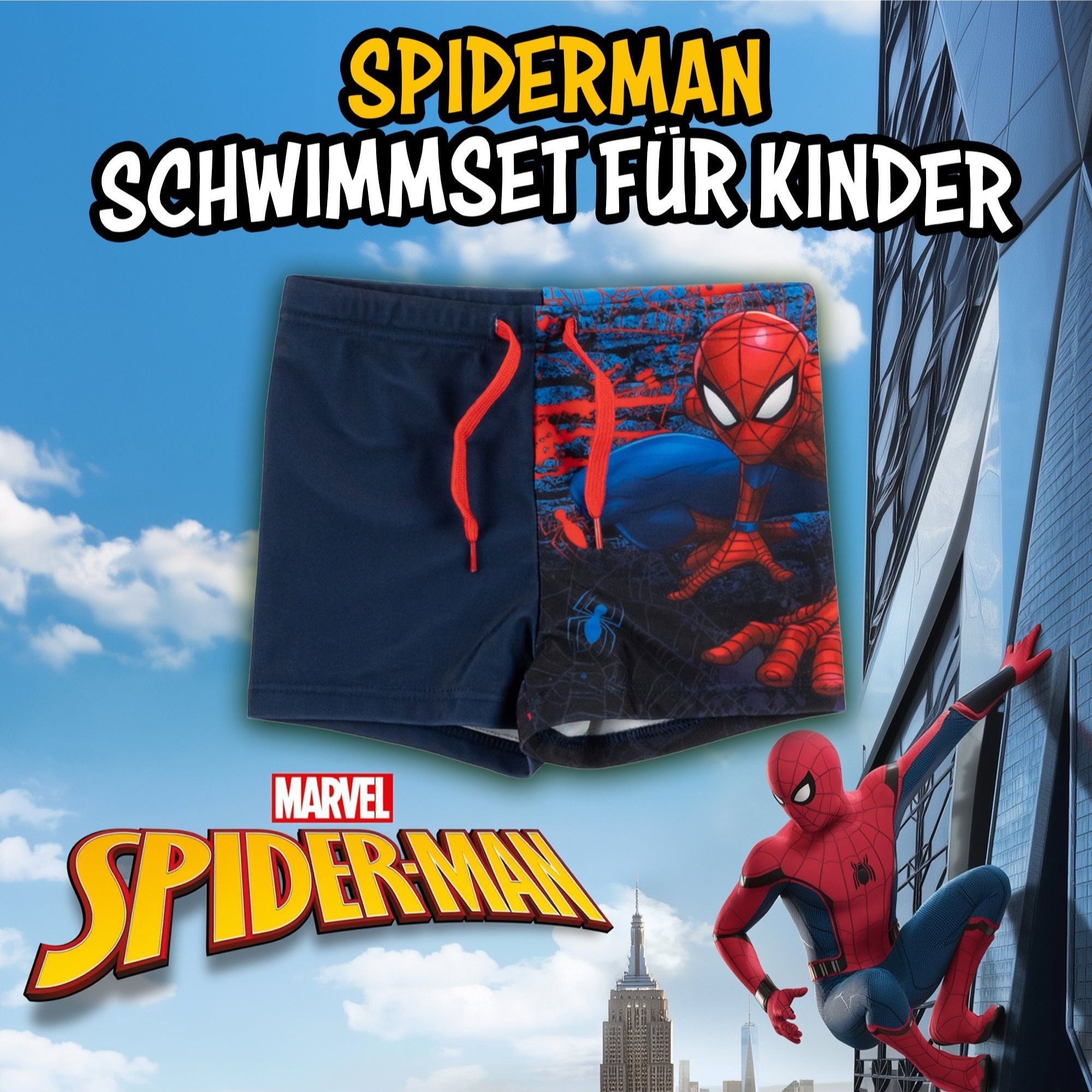 Spiderman Swim Trunks For Boys - Kids Swimwear Pants Blue