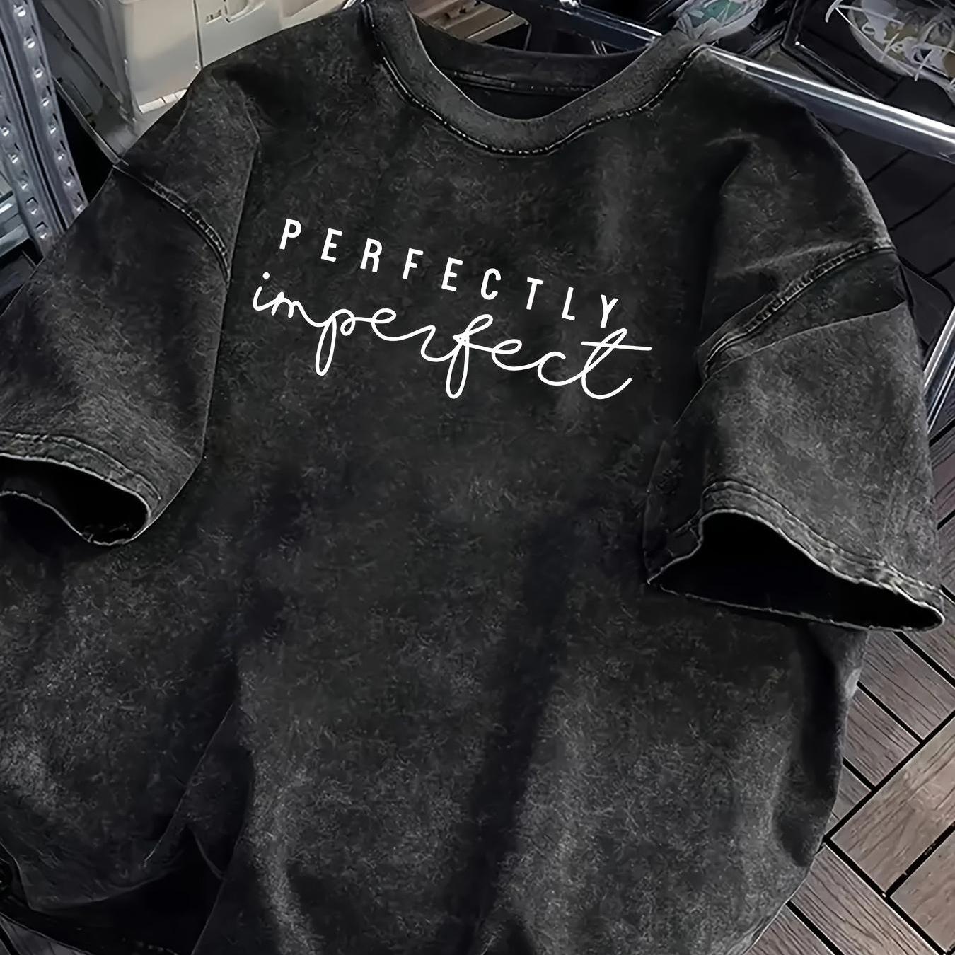 TEMU Camiseta gráfica estampada PERFECTLY para hombre, extragrande de gramaje 100 % algodón vintage - superior estampada de de ajuste holgado, diseño