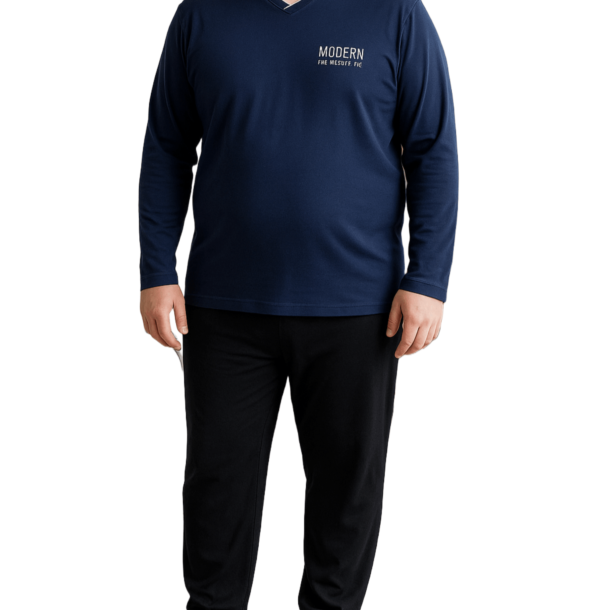 Image of Men's Plus Size Long Pajama Set 100% Cotton Dark Blue Men's Sleepwear Long Lounge Suit For Men In Size 58 And Size 62 Comfortable Fit For Nights