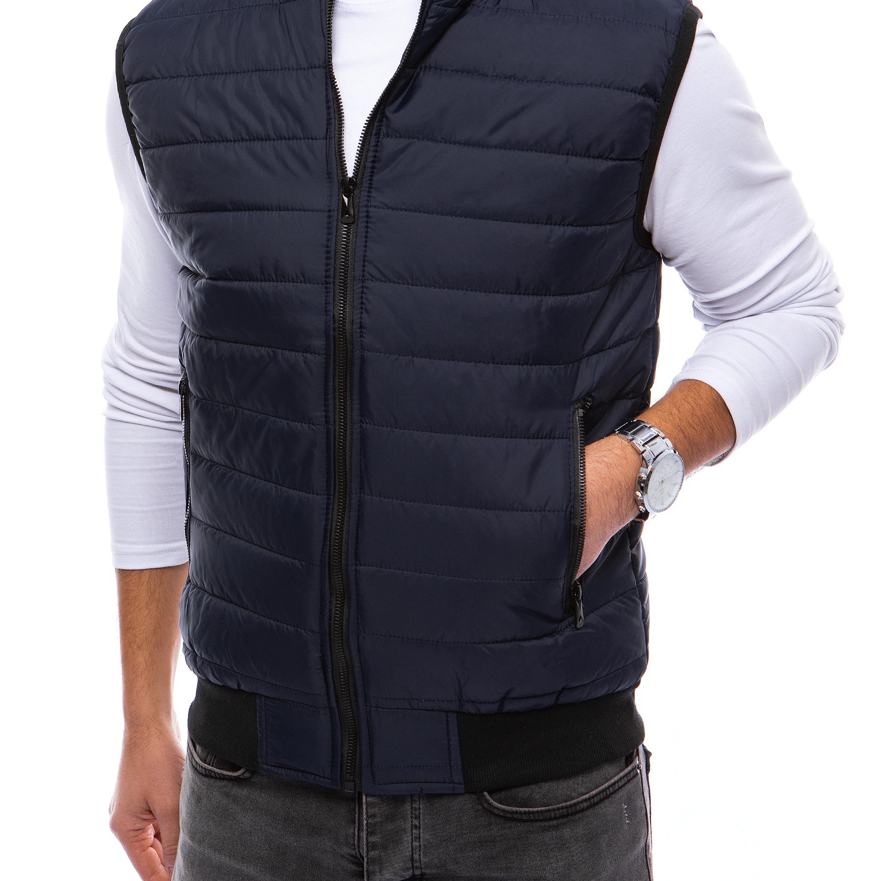 Image of Men's Quilted Zip-up Vest With A Collar, A Warm Vest With Pockets And Lining, A Practical Sleeveless Men's Vest For Everyday Wear, A Sporty And Casual Men's Vest With A And An Elastic Cuff At
