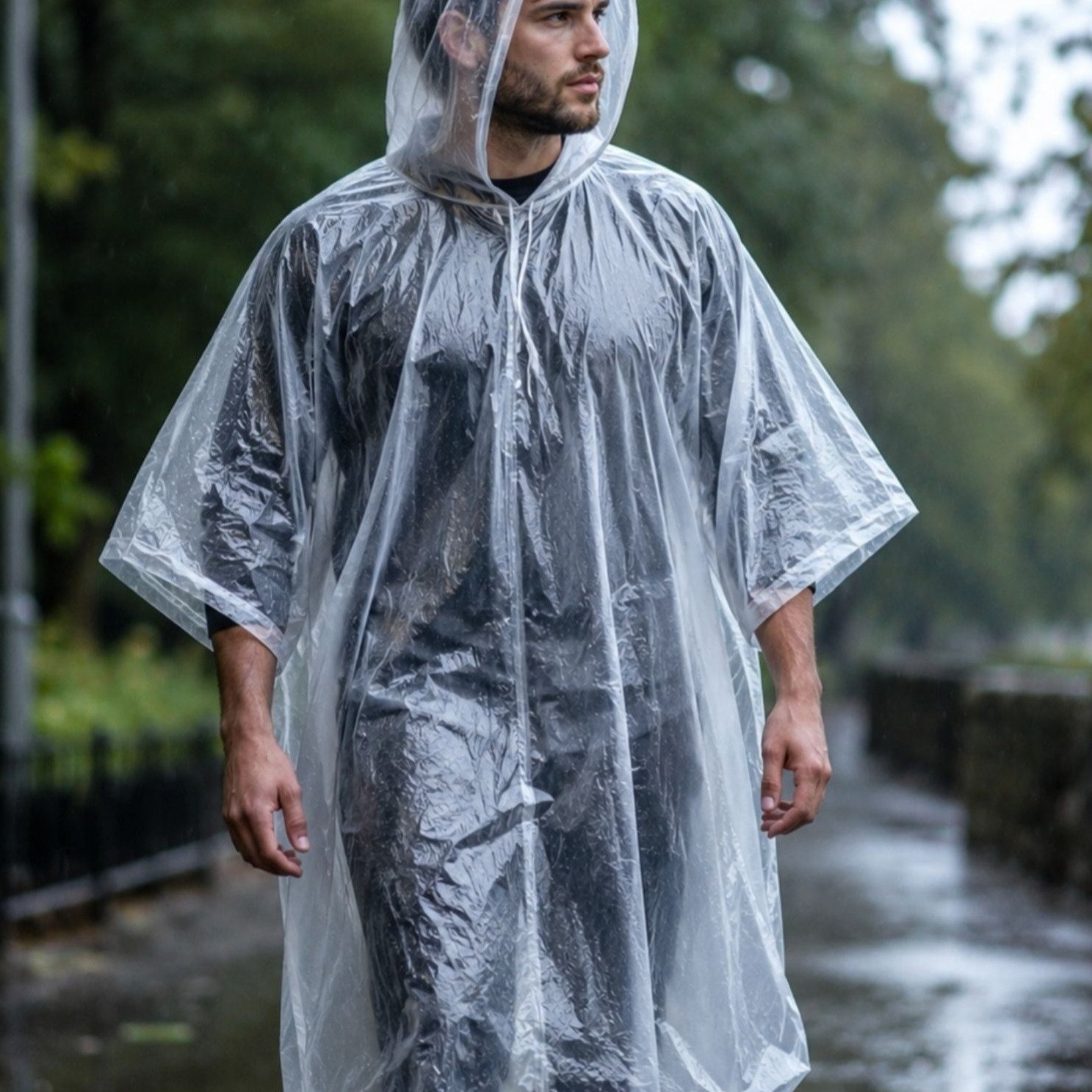 TEMU Pack Of 3 - Disposable Clear Rain Poncho With Hood For Adults | Lightweight Transparent Festival Camping Travel Rain Coat