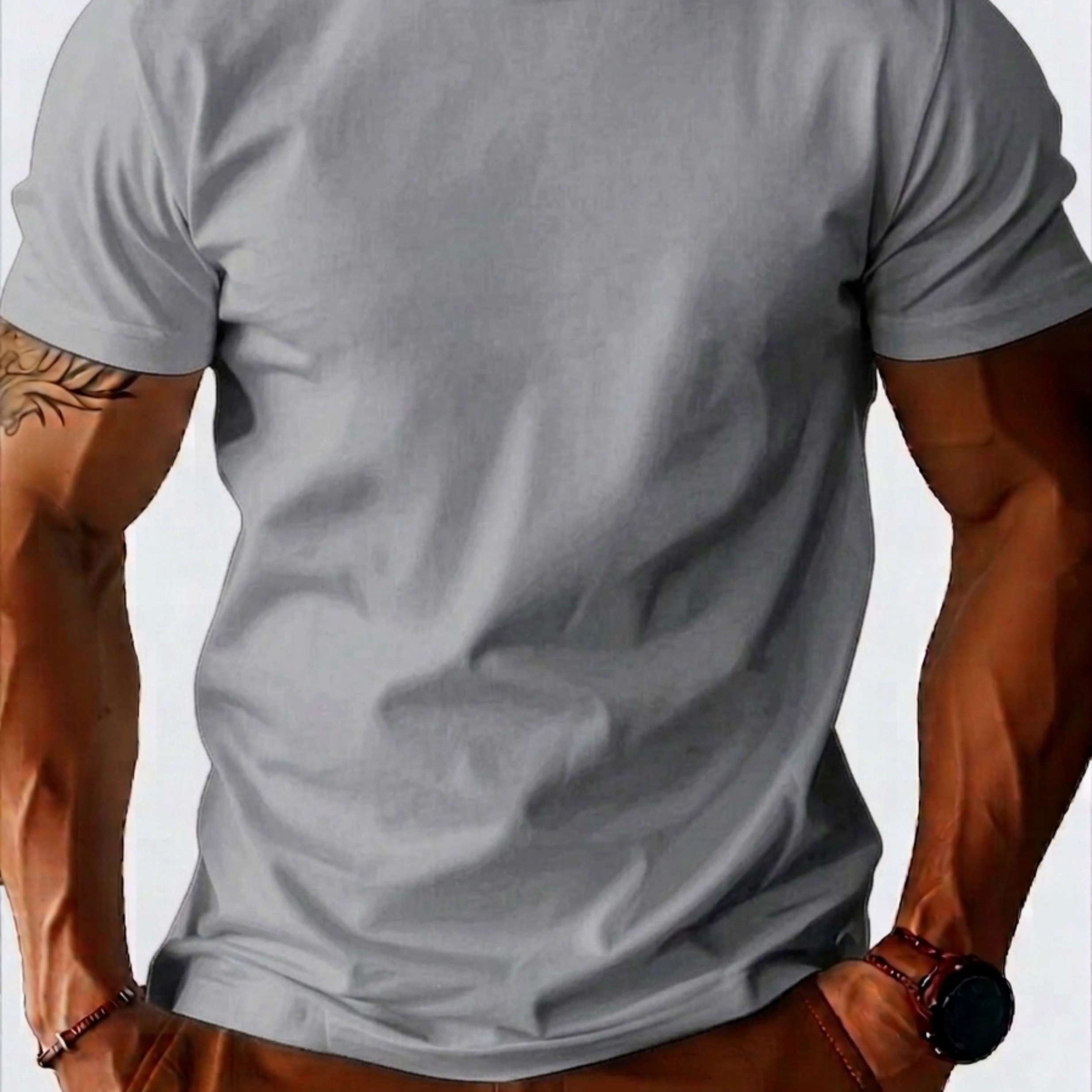 TEMU Men's Lightweight Quick-dry Athletic Short Sleeve Crew Neck T-shirt For Running, Gym, And Workouts, 100% Cotton Ultra-thin And Breathable