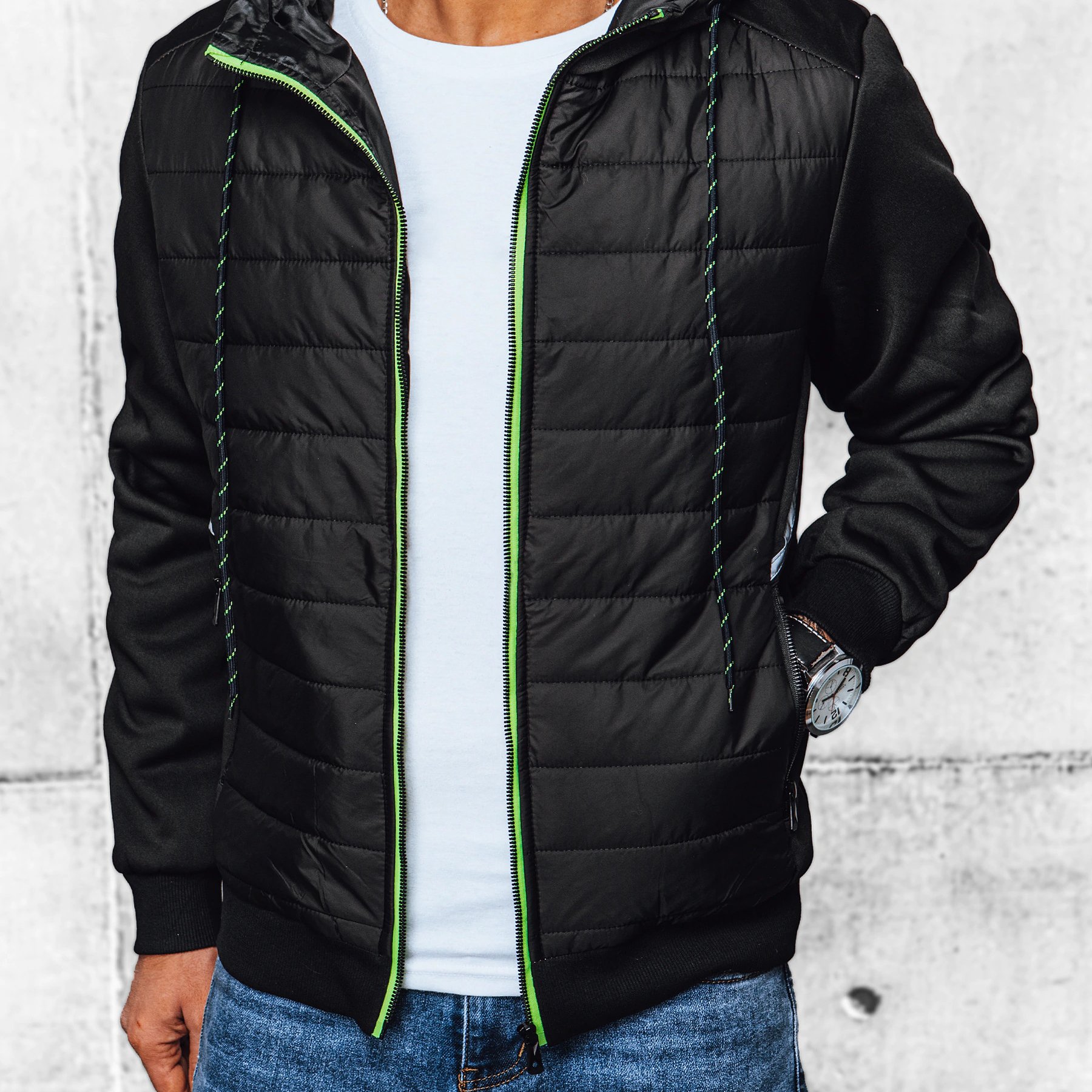Image of Men's Jacket With A Hood - Black, Zippered, With 4 Pockets (external And Internal), A Two-layer Adjustable Hood With A Drawstring, Casual Lightweight Everyday Jacket With Cuffs And A , 4394 4391