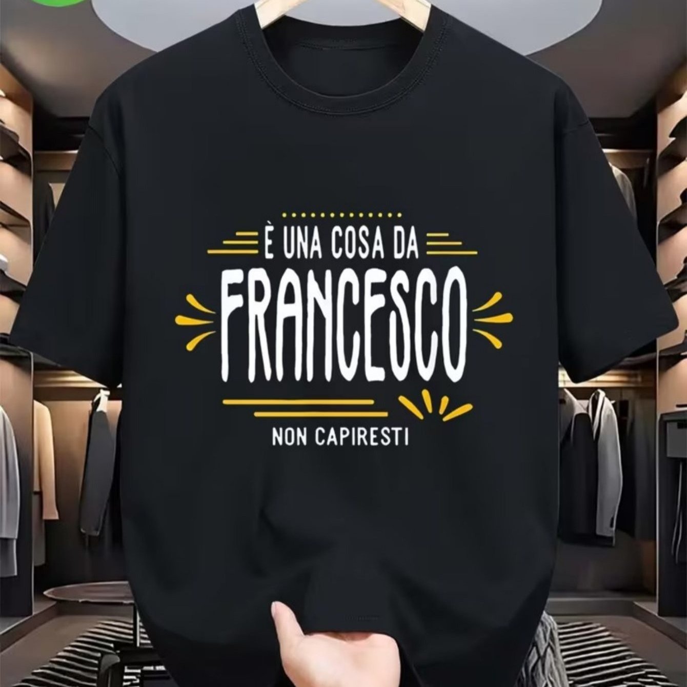 TEMU Men's T-shirt With Italian , Printed With "francesco Wouldn't & I Am Francesco", Black With White And Red Writings, Short Sleeves, Machine
