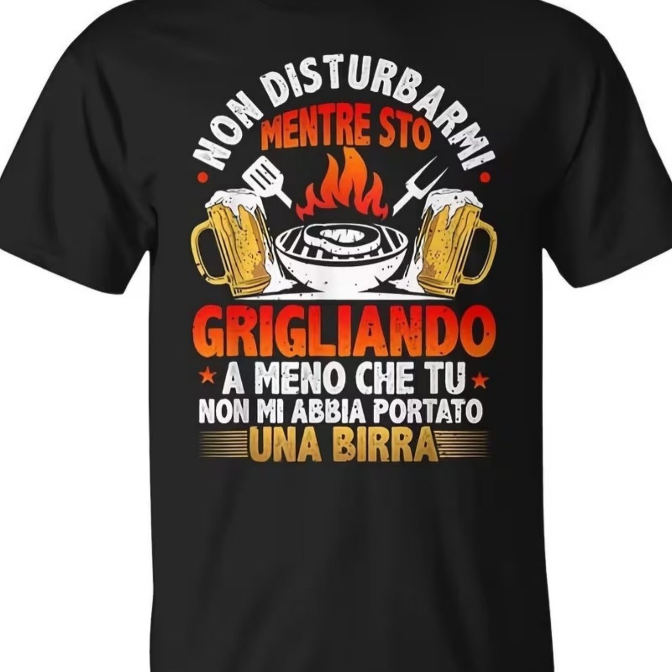 TEMU Funny Men's Bbq T-shirt With Italian "don't Me A Beer" - Lightweight And Breathable Fabric, Graphics With Jugs And Sausages - Short Sleeve Loose