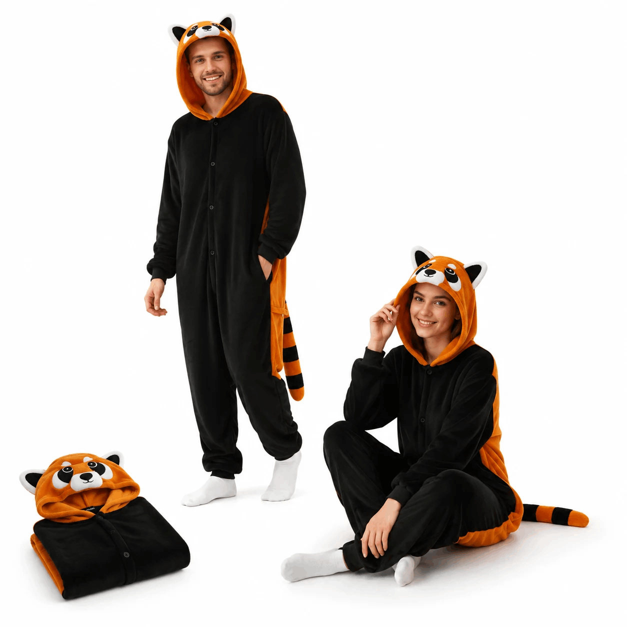 TEMU Onesie Panda Cosplay Plush Pajamas With Hood And Pockets, Unisex Adults, Autumn Winter, S-xxl (155-195cm) Nerd Hunters