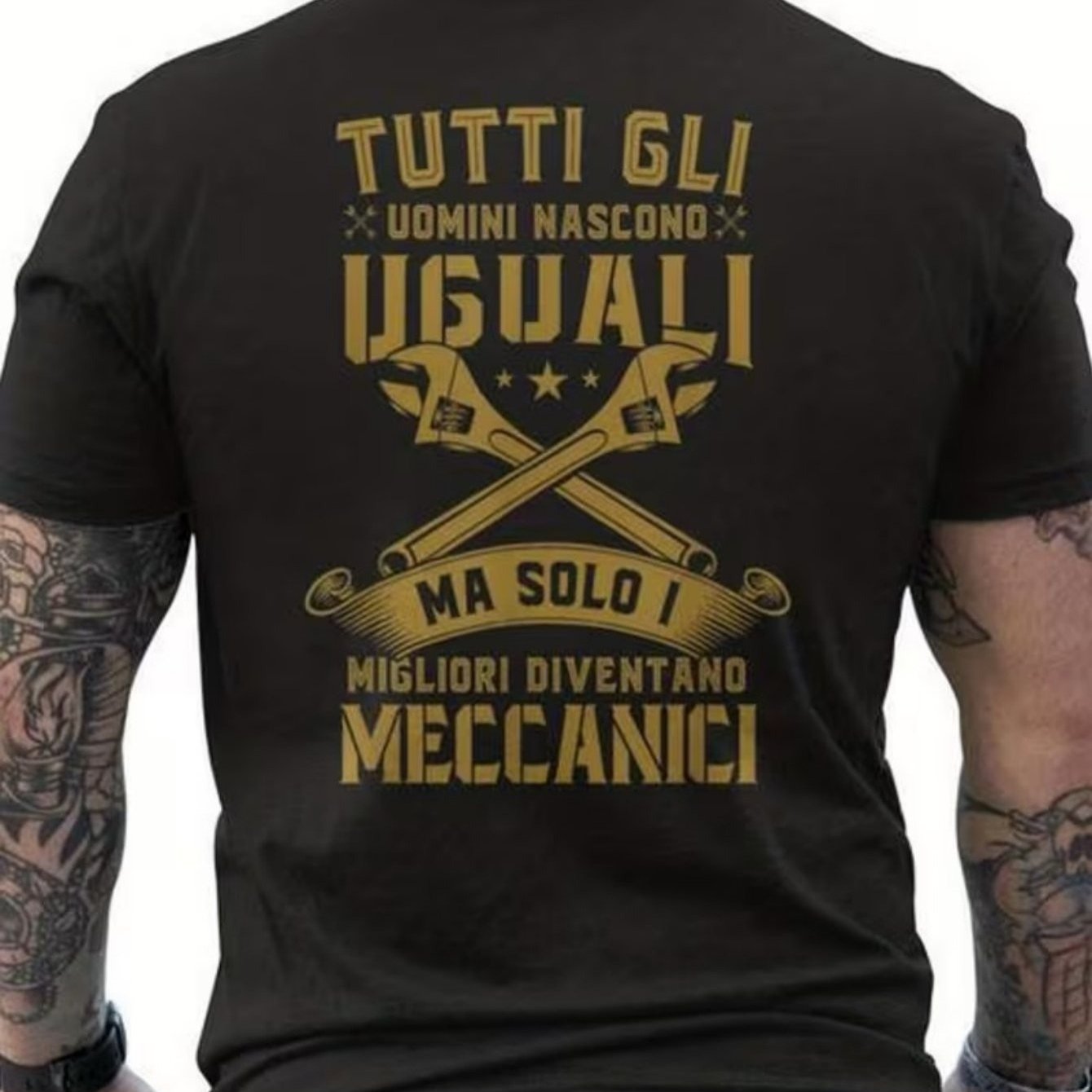 TEMU Funny Men's T-shirt With Italian Mechanic Quote - Back Print " Mechanics" With Italian Text And Wrench Design - Breathable Short-sleeve Casual