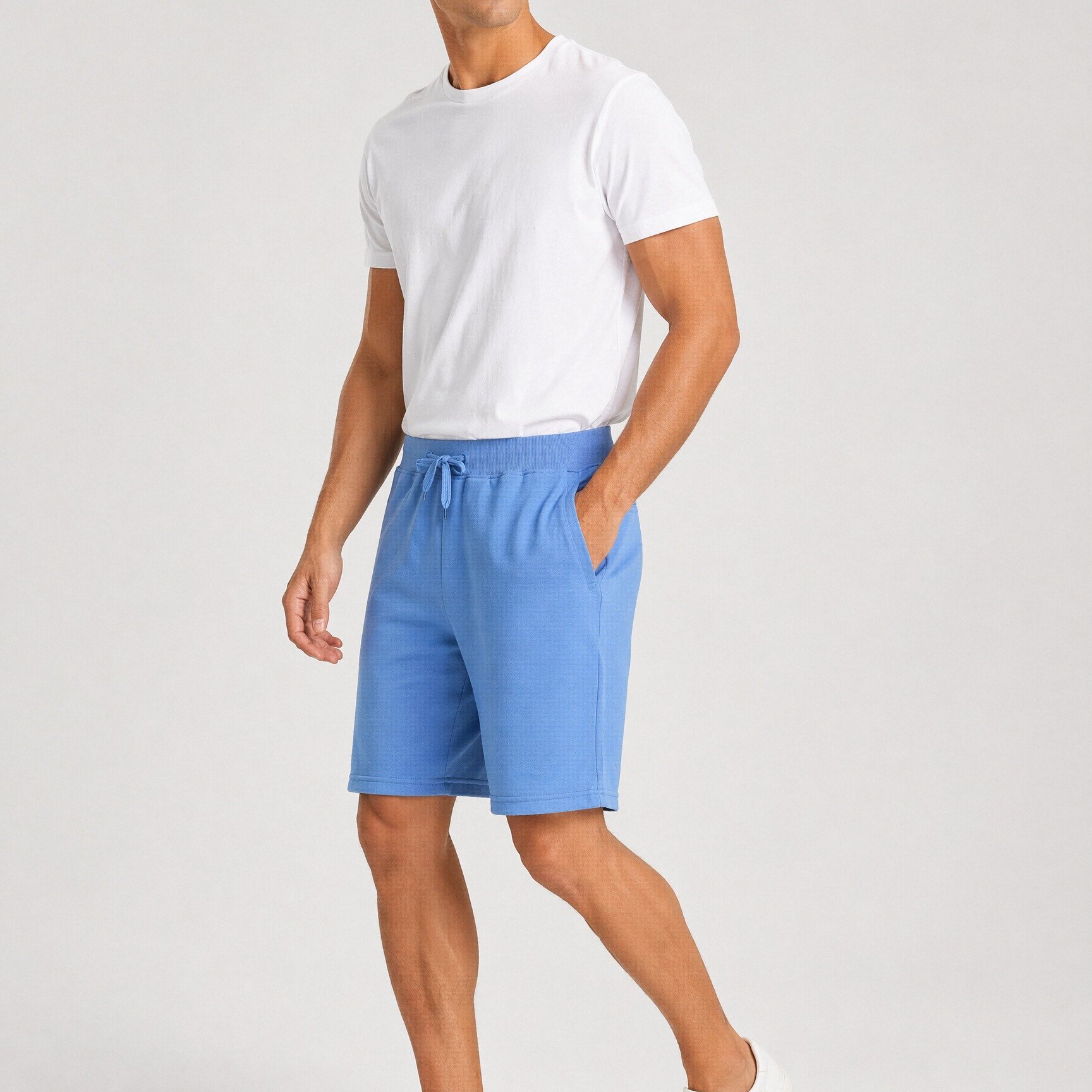Men'-color Sport Shorts With Pockets, Elastic Waist With Drawstring, Loose Fit