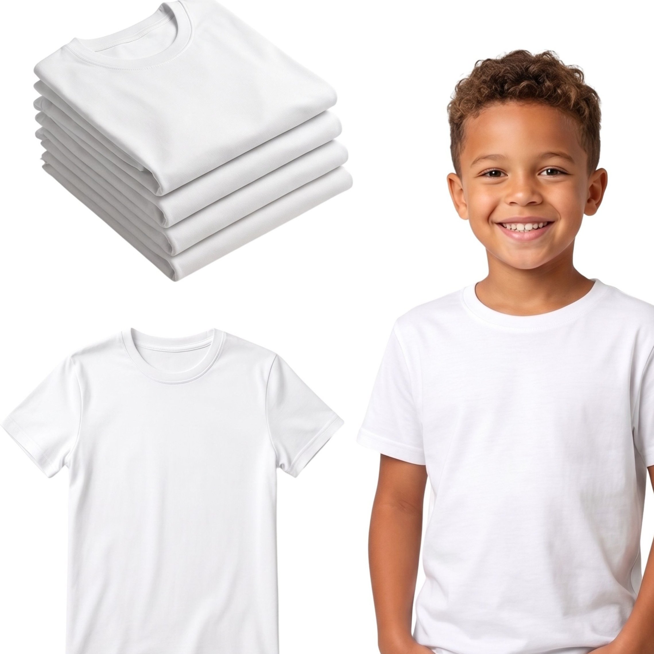 TEMU 5 Pack Kids White T-shirt Ages 5-13 Years - Cotton Blend T-shirt - Stretch Kids Tops For Any Occasion - Durable Fit Kids Clothes Boys & Kids