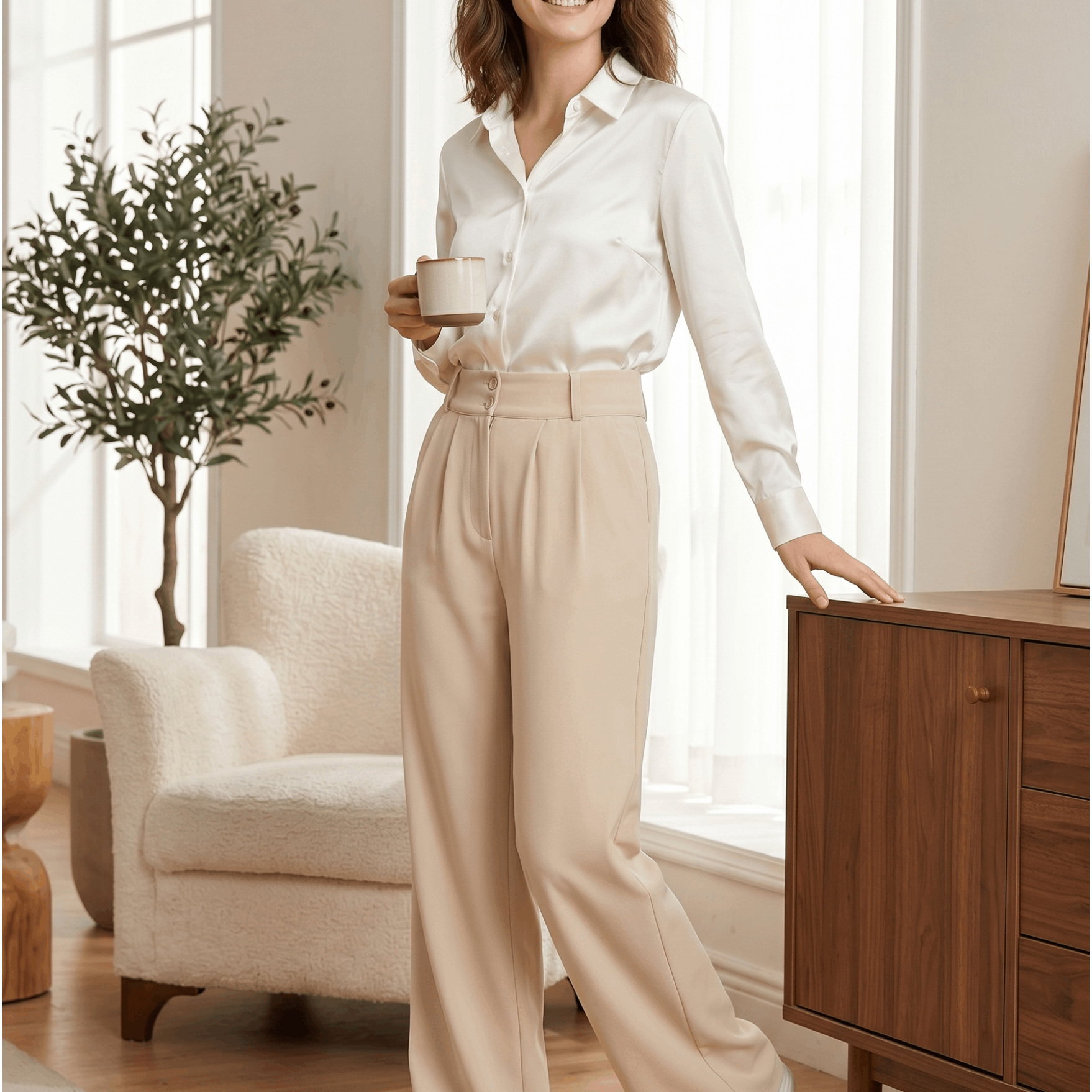 High-waist Wide-leg Women's Fabric Trousers | Elegant Business Pants | Casual & | Elegant Wide-leg Pants