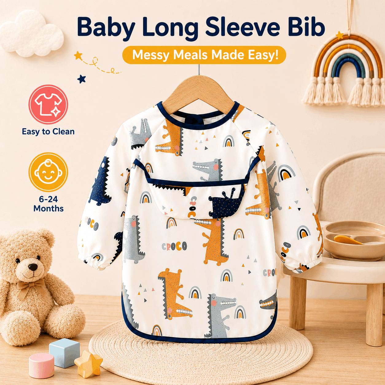 TEMU 1pc Baby Burp Cloths 6-12 Months Baby Children Feeding Cloth Cover Eating Draw Aprons Polyester Warm Winter Cloth Baby Clothes Worn Backwards,