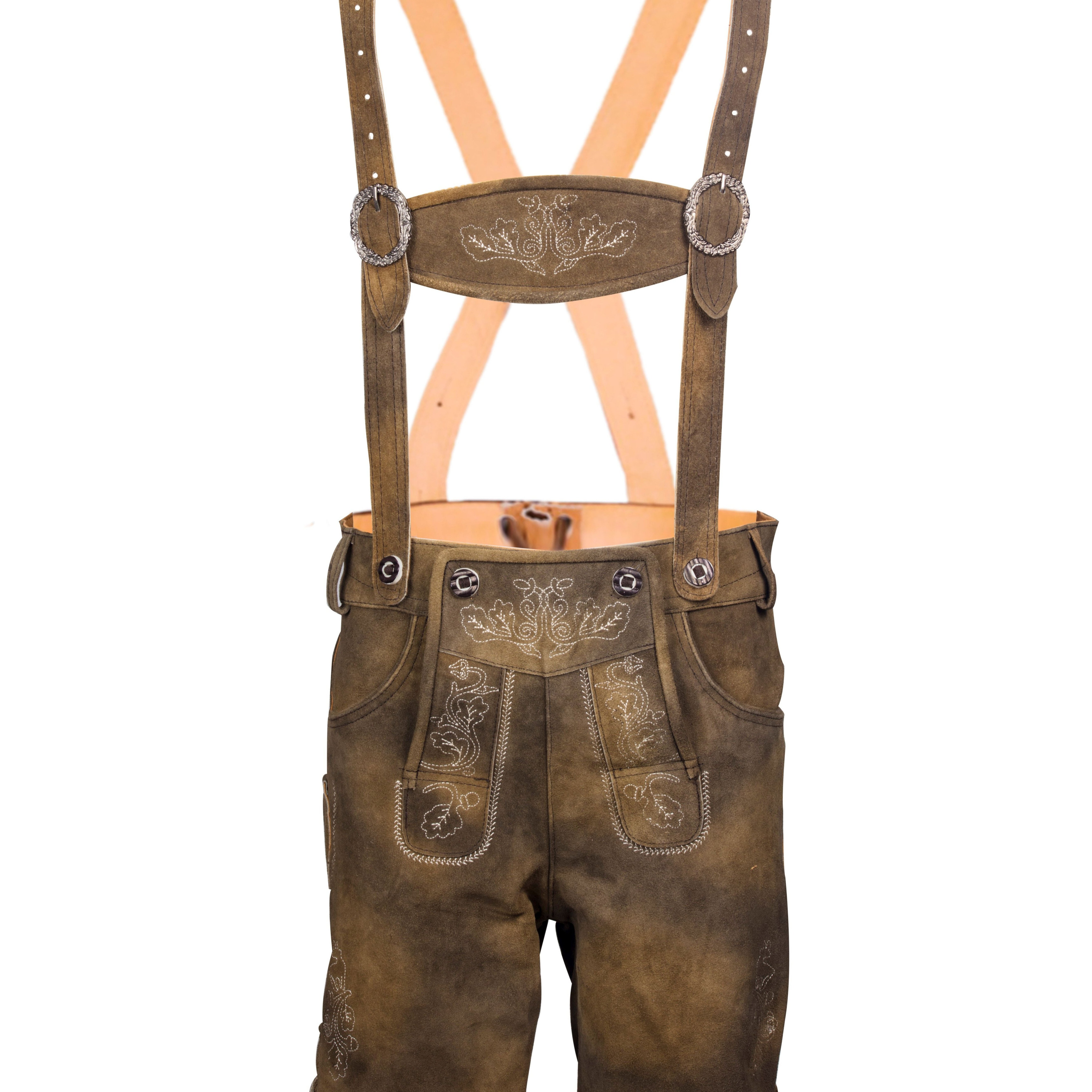 TEMU Traditional With Suspenders For Men, Short Dark Brown, Made From Durable Leather, Knee-length, Sizes 44-46-48-50-52-54-56-58-60