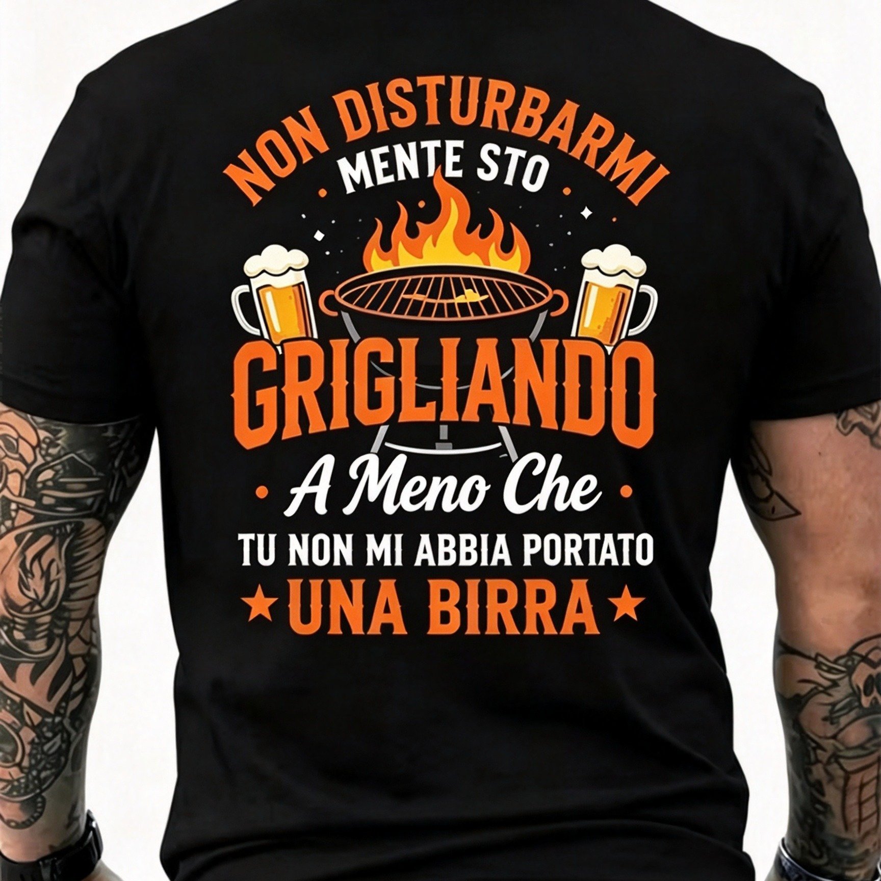 TEMU Funny Italian T-shirt "beer And Grill" - Tee With Italian Quote, Beer Mug Design And Italian Text, Casual Shirt Suitable For Outdoor Barbecues,