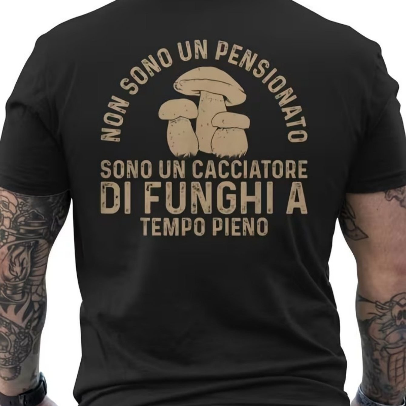 Men's Italian Mushroom Hunter T-shirt - Back Print With Porcini Mushrooms And Italian Slogan, Casual Short Sleeve…: retailer-supplied image