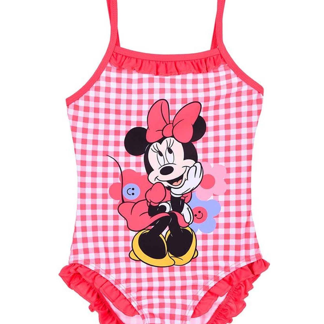 Image of Mouse Girls' Swimsuit, One-piece Kids' Swimsuit With Ruffles, Straps, Checkered, Red Or Purple