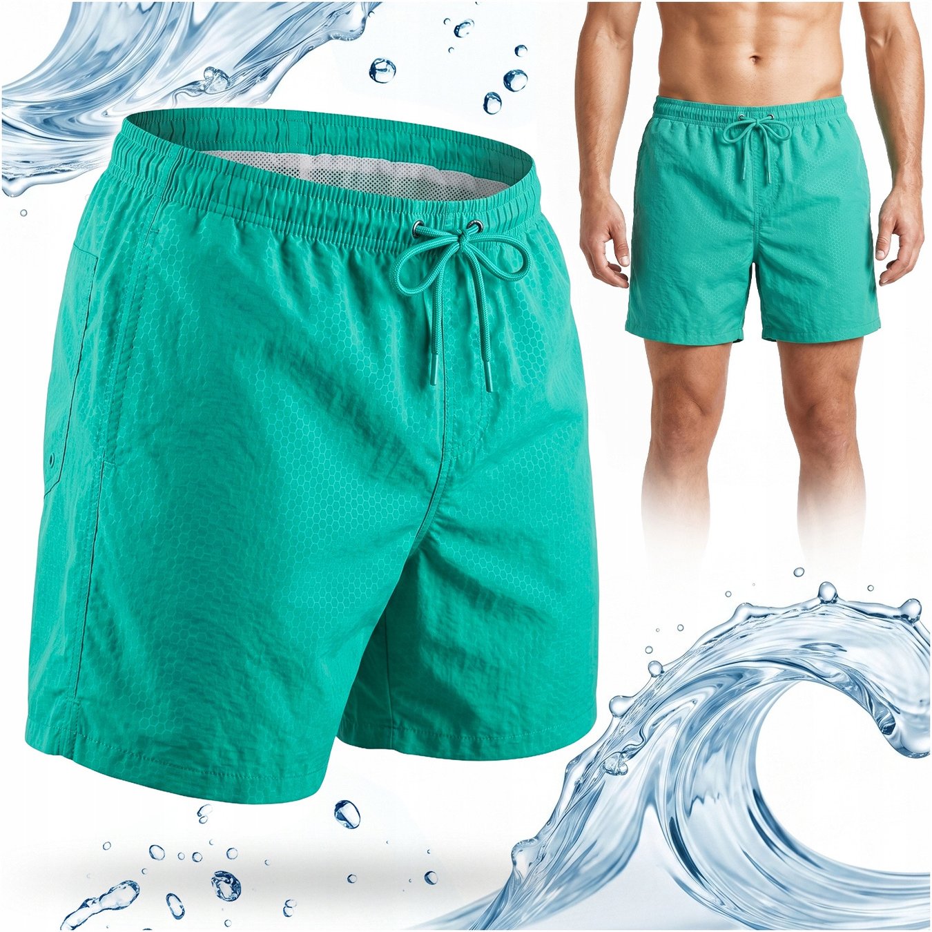 Men's Swim Trunks, Swim Shorts, Beach Shorts, Turquoise, Xxl