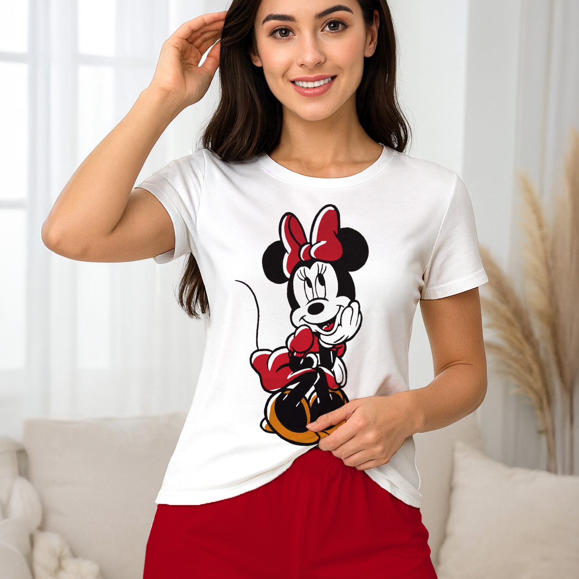Image of Mouse Sleepwear For Women - Short Sleeve Pyjama Set With Shorts White/red