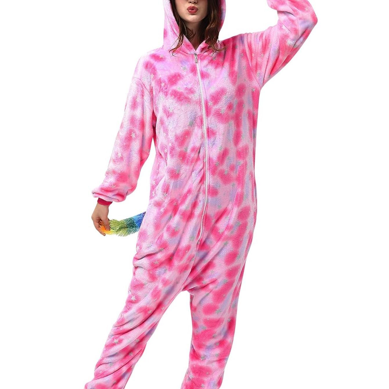 Image of Unicorn Pink Costume For Women Men Adults Carnival Halloween Onesie Full Body Suit Jumpsuit Carnival Costume Costume Animal Costumes Plush Costumes