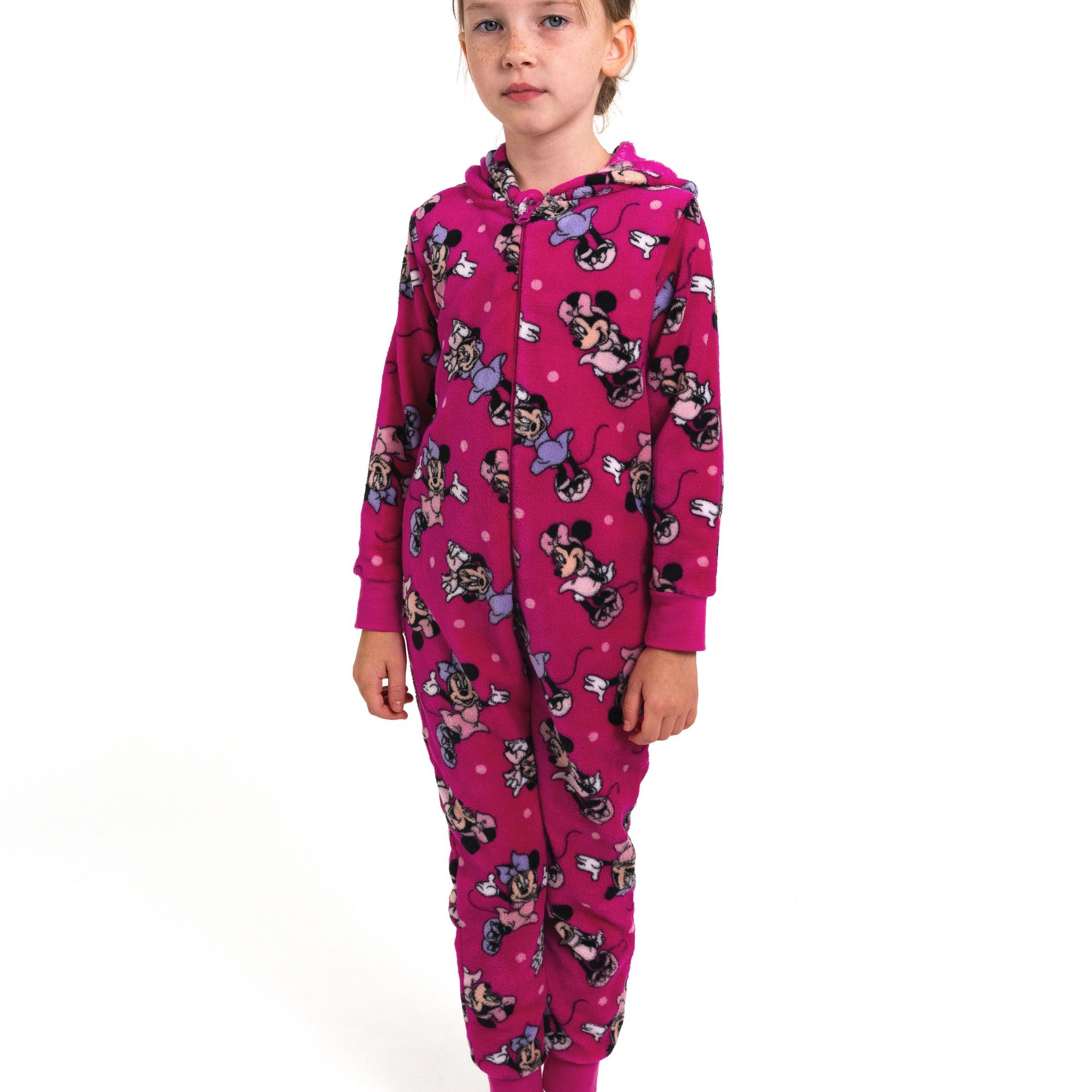 Image of Mouse Hooded Jumpsuit For Girls - Long Sleeve Pink Kids Pajama Onesie