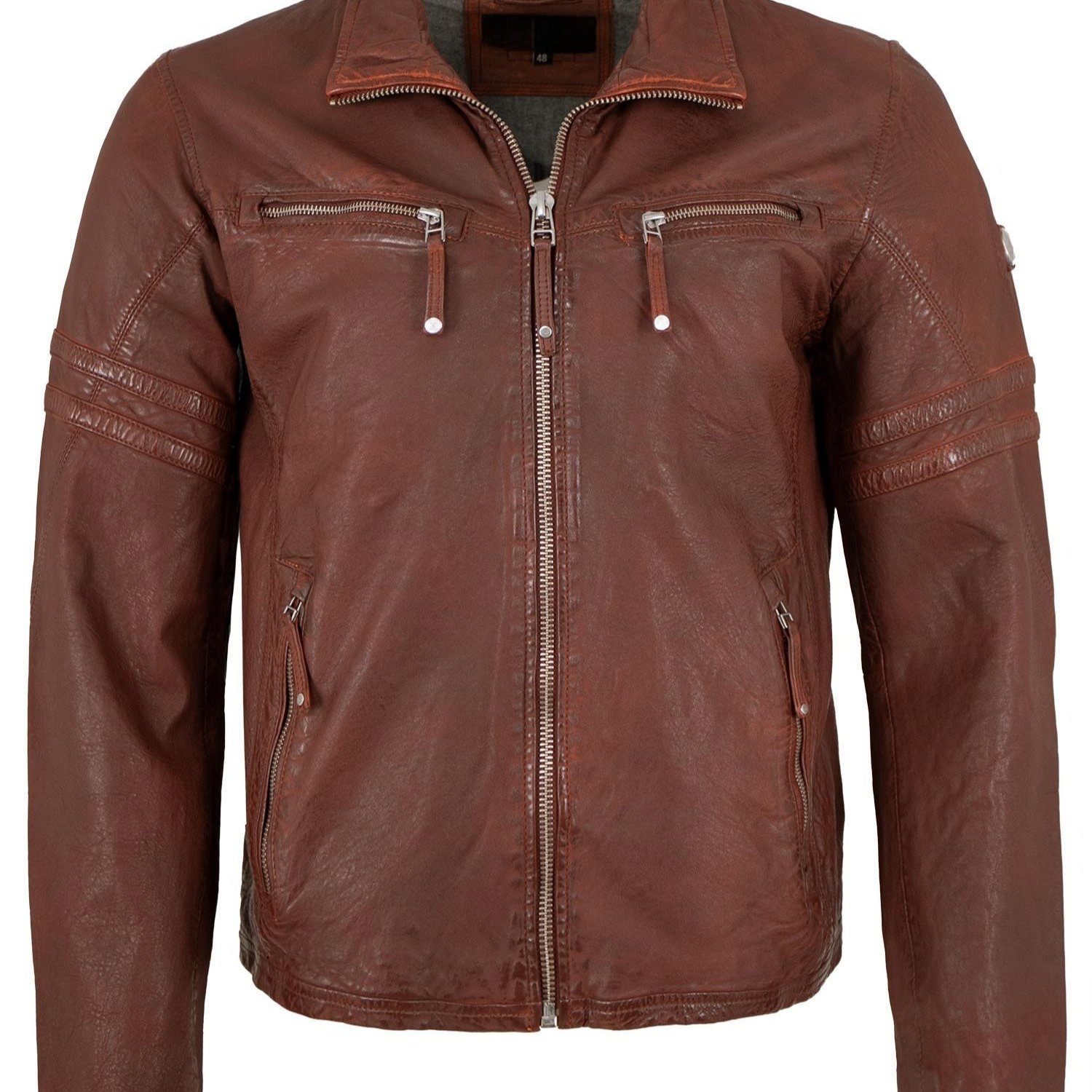 Men's Genuine Leather Jacket Lambskin Brown-red