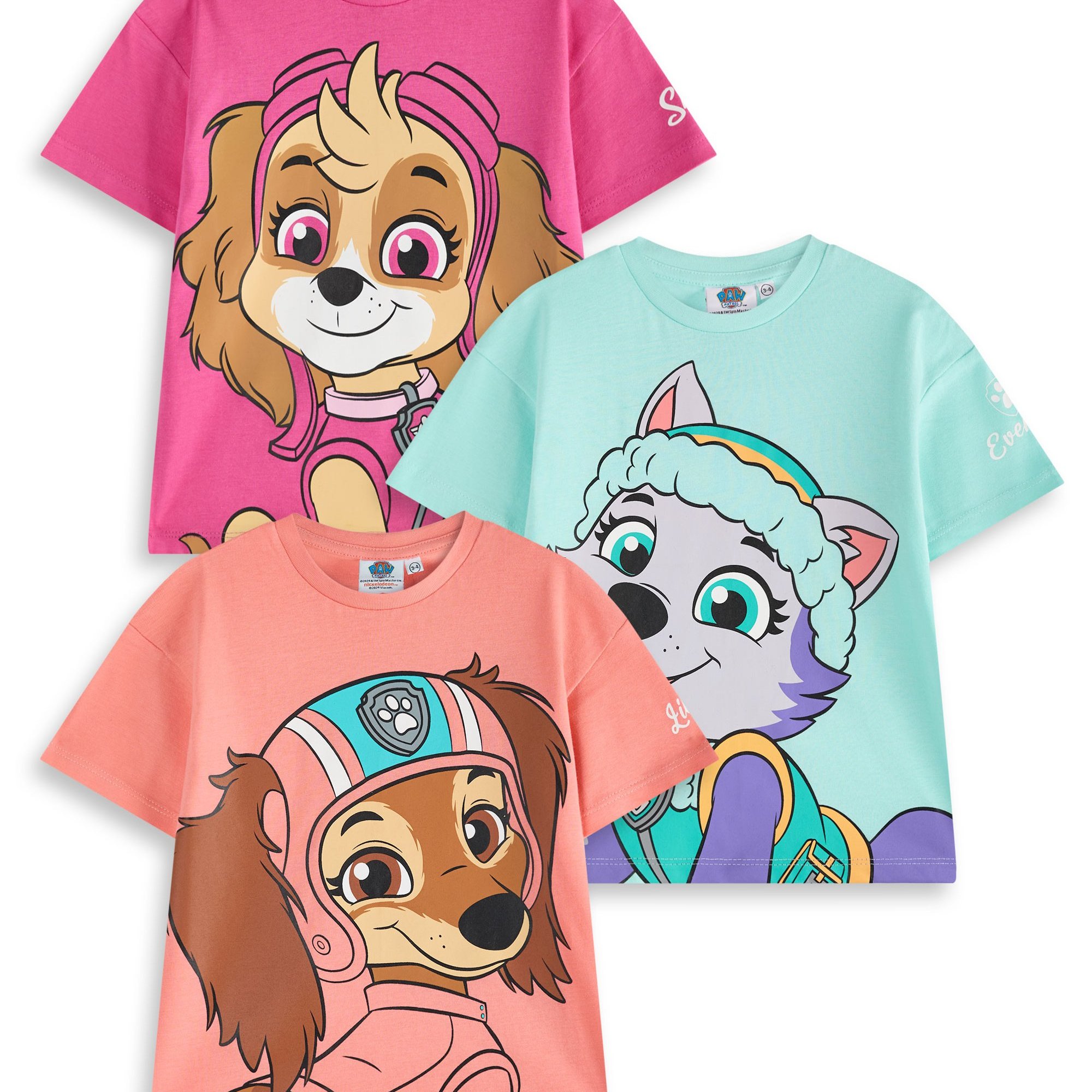 TEMU Girls T-shirt Set | Pack Of Short Sleeved Tees With Big Character Graphic Print | Skye Cartoon Characters | Childrens Animated Tv Series Apparel