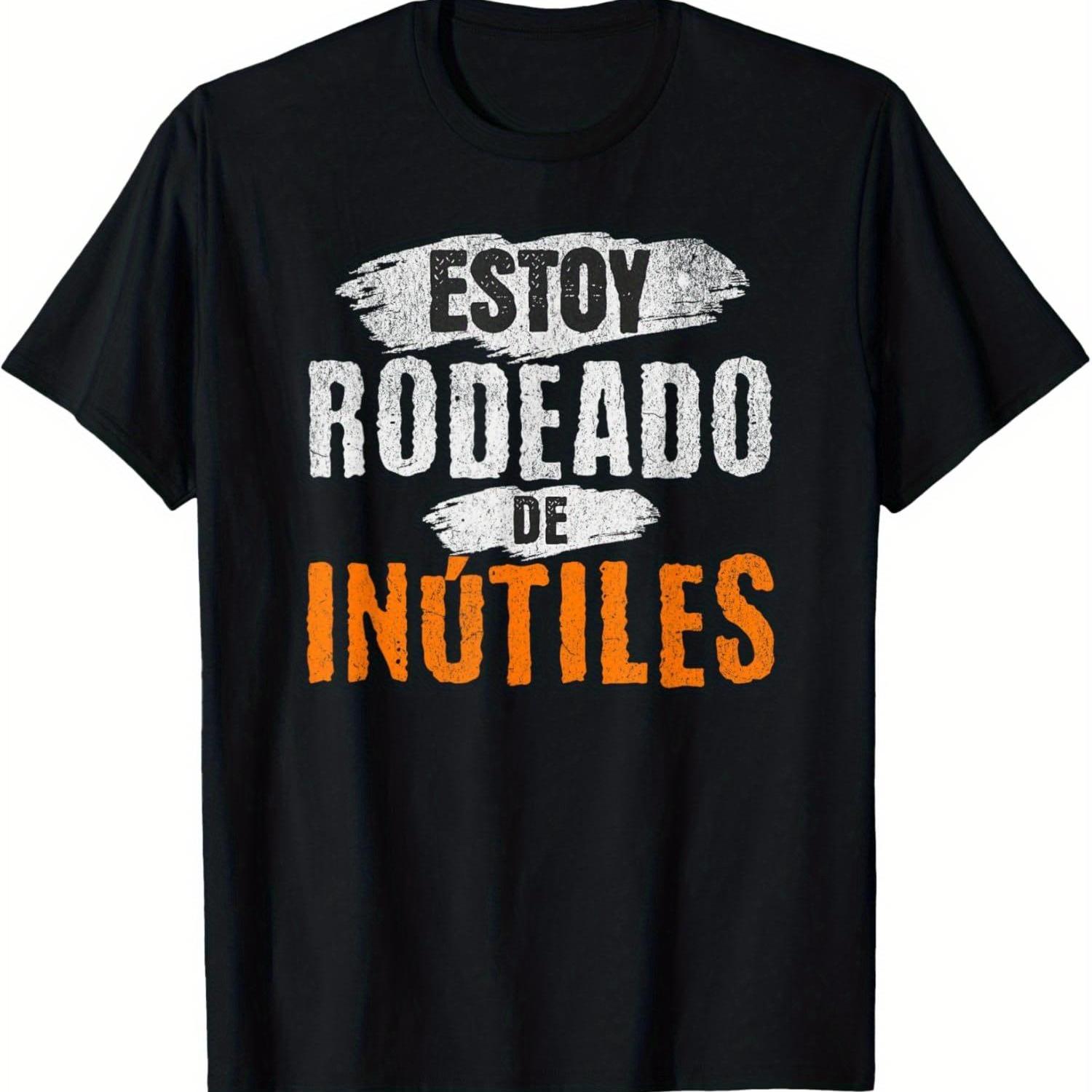 TEMU Camiseta sarcástica y con en español " rodeado de inútiles", camiseta para hombre, camisetas casuales para hombre, camiseta deportiva para