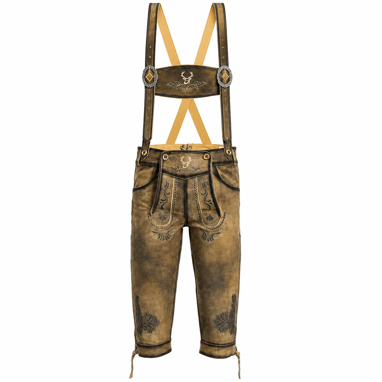 Image of Traditional Lederhosen With Suspenders For Men, Dark Brown, Made Of Durable Leather, Knee-high Trachten Pants, Sizes 46-48-50-52-54-56-58-60-62