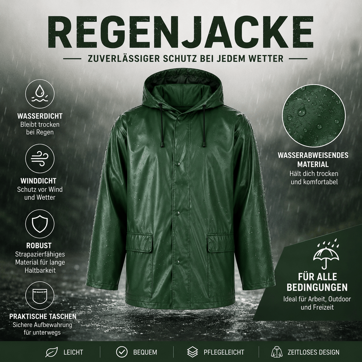 Waterproof Pu Rain Jacket For , Windproof Work Jacket, Outdoor Hooded Jacket With Sealed , 100% Waterproof, Durable