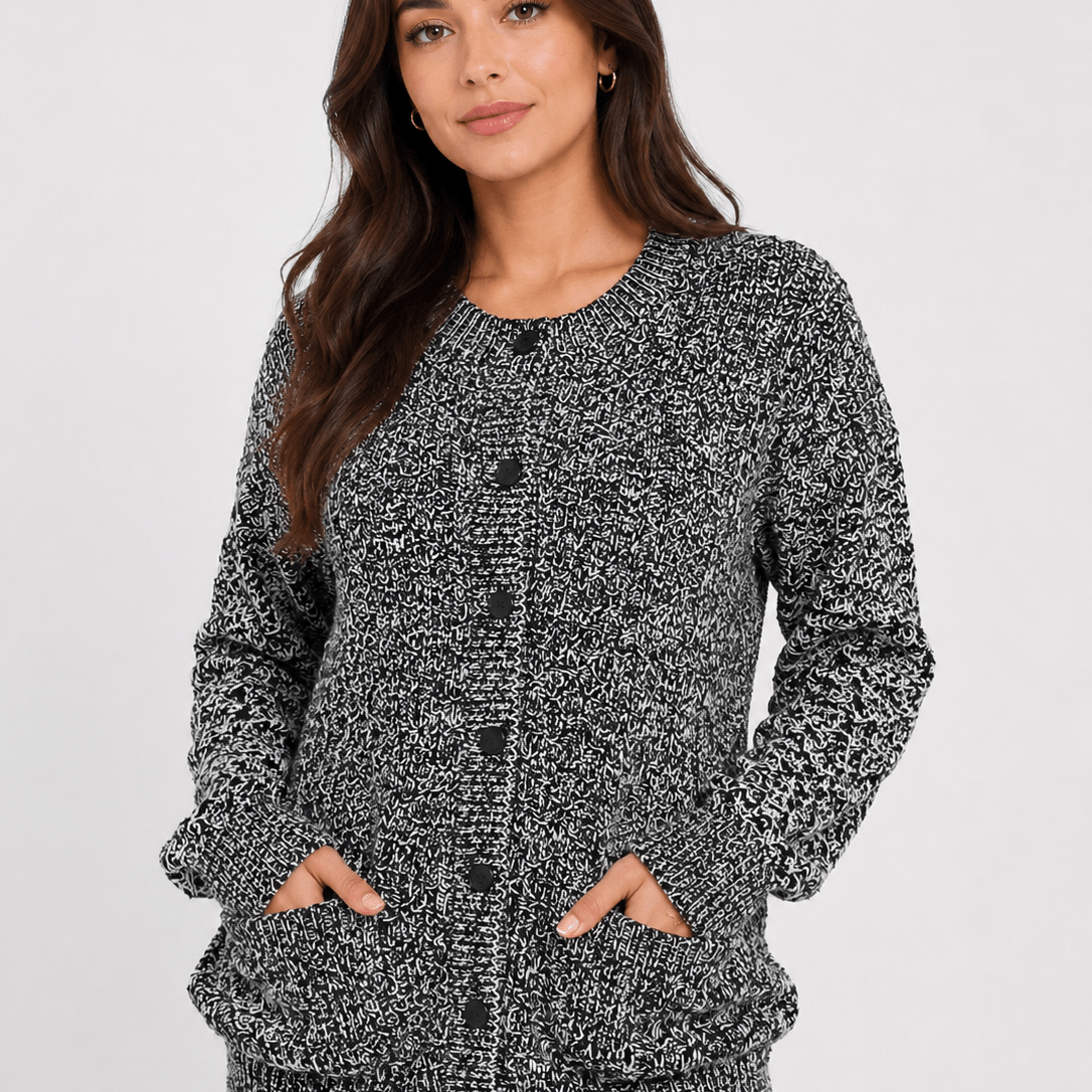 TEMU Women's Textured Knit Cardigan Sweater, Long Sleeve Button Front, Round Neck, Casual Relaxed Fit, Geometric Pattern, Autumn Winter