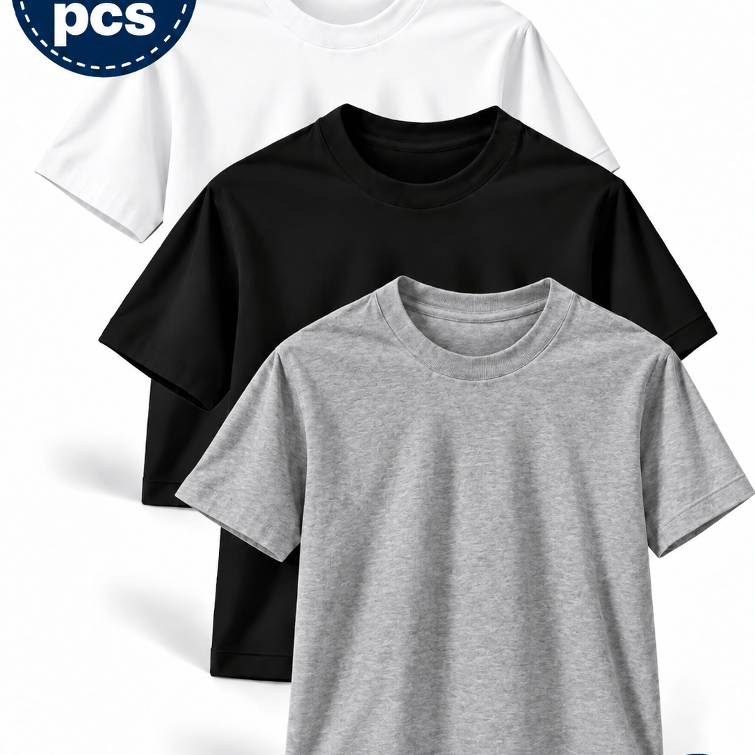 TEMU 3 Unisex T-shirts 100%, Basic Solid Color T-shirts For Men And Women, Assorted Colors, Soft, Breathable And Comfortable For Daily Use