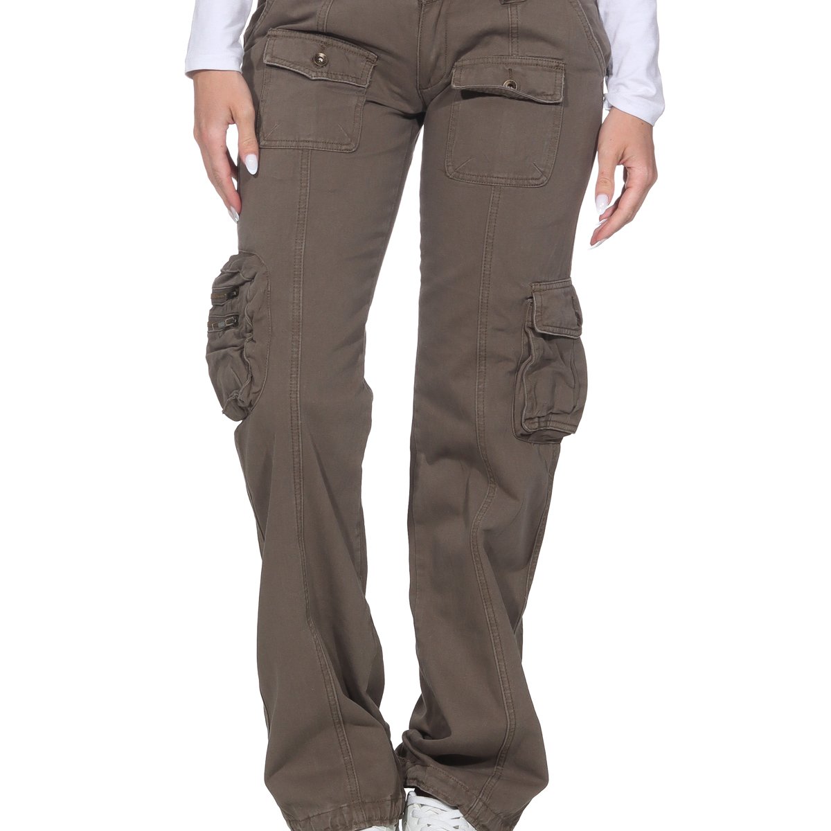 Women's Olive Cargo Pants Deep Seat Hip Pants Low Waist Army Style Baggy Streetwear Casual Pants With Pockets Cotton Tactical Pant For Women Y2k Look Vintage Hip Hop Loose Fit