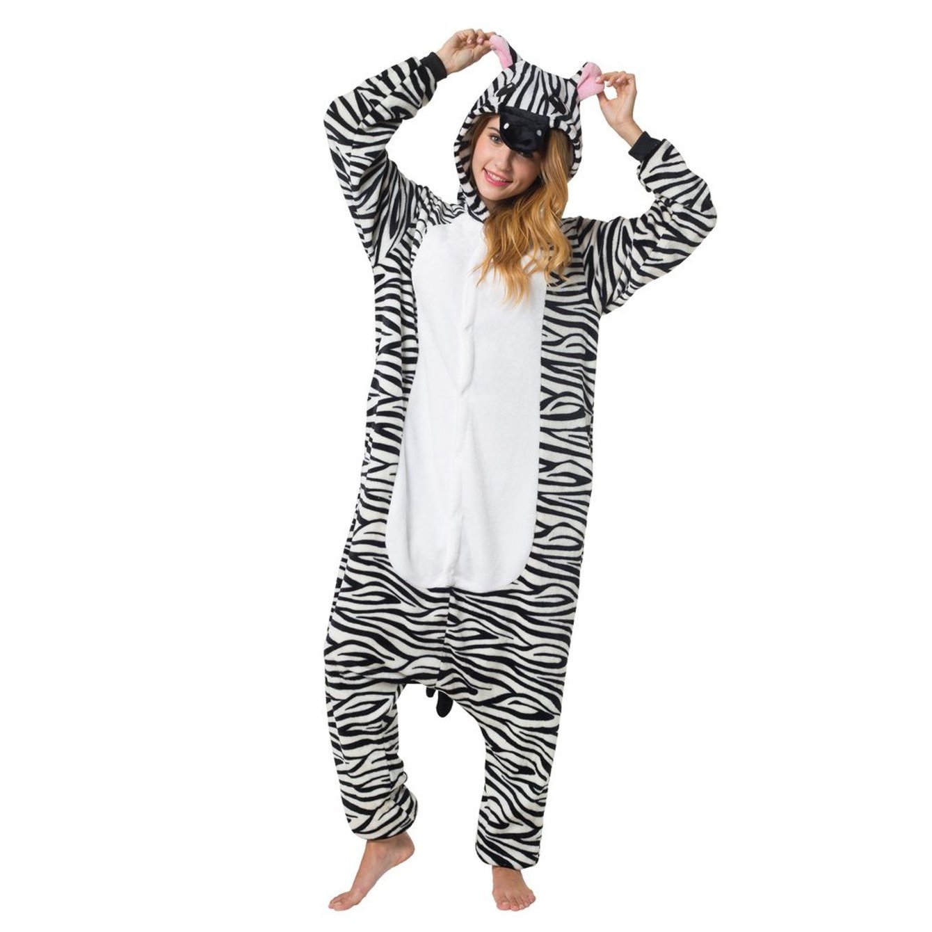 Image of Zebra Costume For Women, Men, Adults, Carnival, Mardi Gras, Halloween Onesie, Full-body Jumpsuit, , Carnival Costume, Mardi Gras Costume, Animal Costumes, Plush Costumes