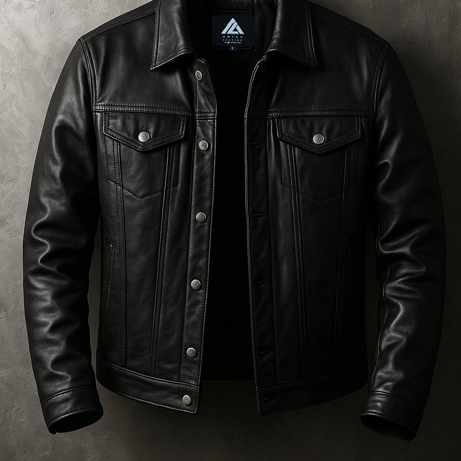 Leather Men's Genuine Sheepskin Trucker Jacket – Leather Outerwear With Snap Buttons