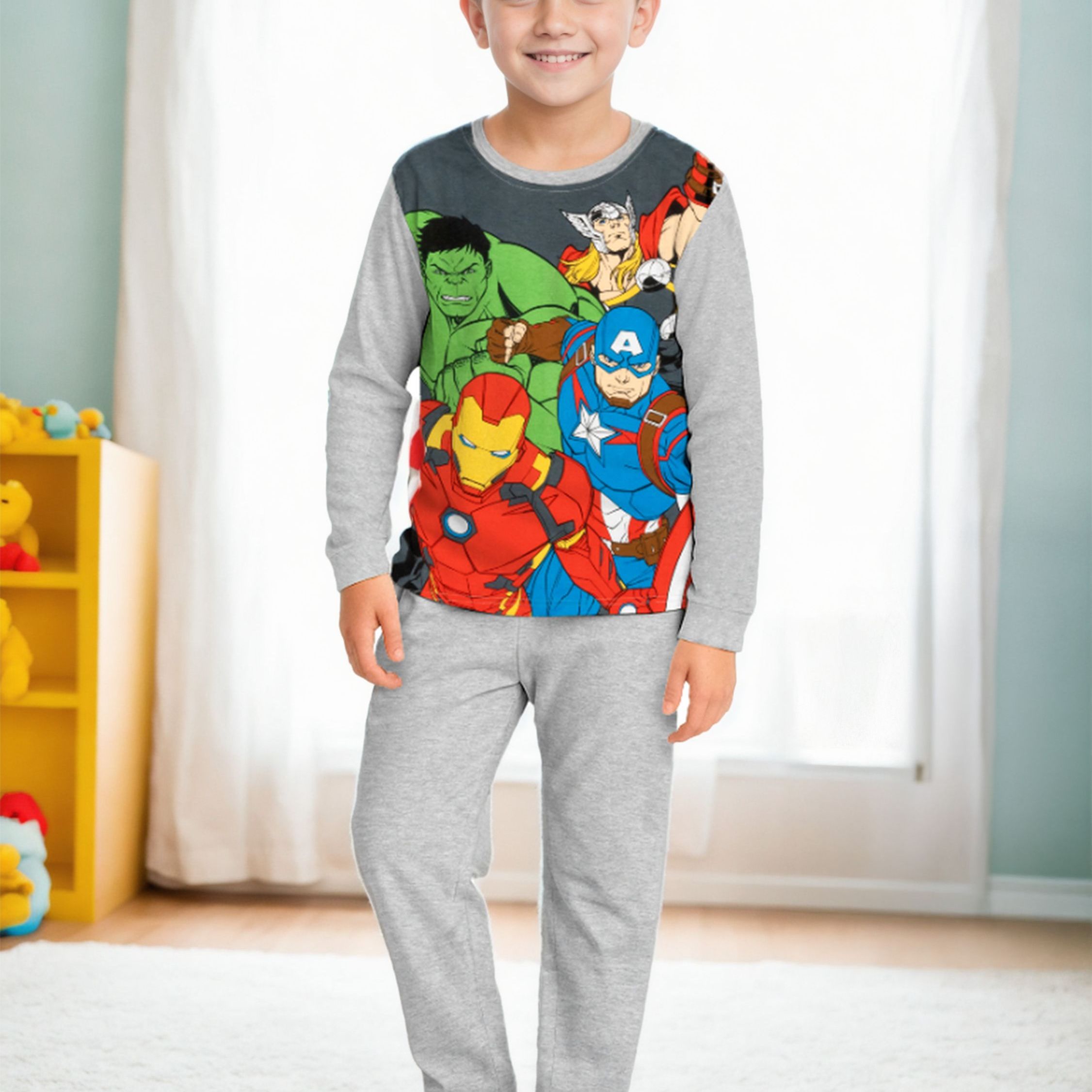 Image of The Avengers Pajamas For Boys - Long Sleeve Children's Pyjama Set With Pants Grey