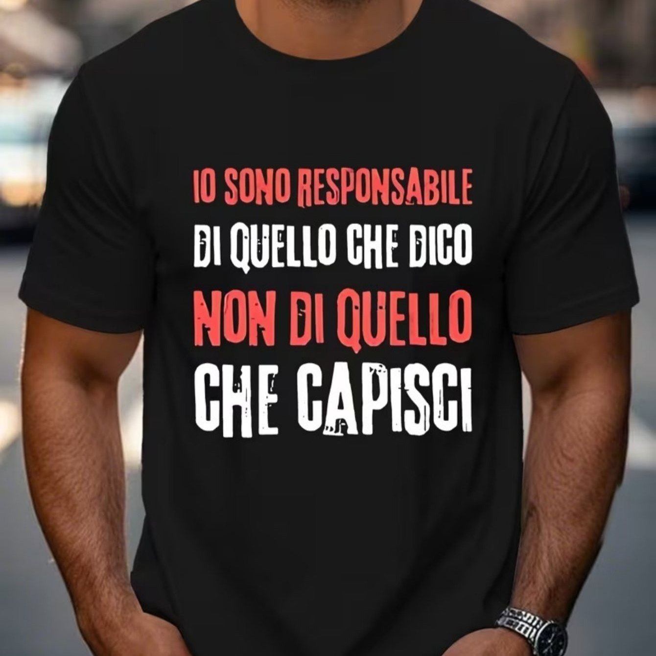 TEMU T-shirt da con citazione italiana | Stampa del divertente 竄Io responsabile罈 | casual estivo, t-shirt a maniche corte con design geometrico e ,