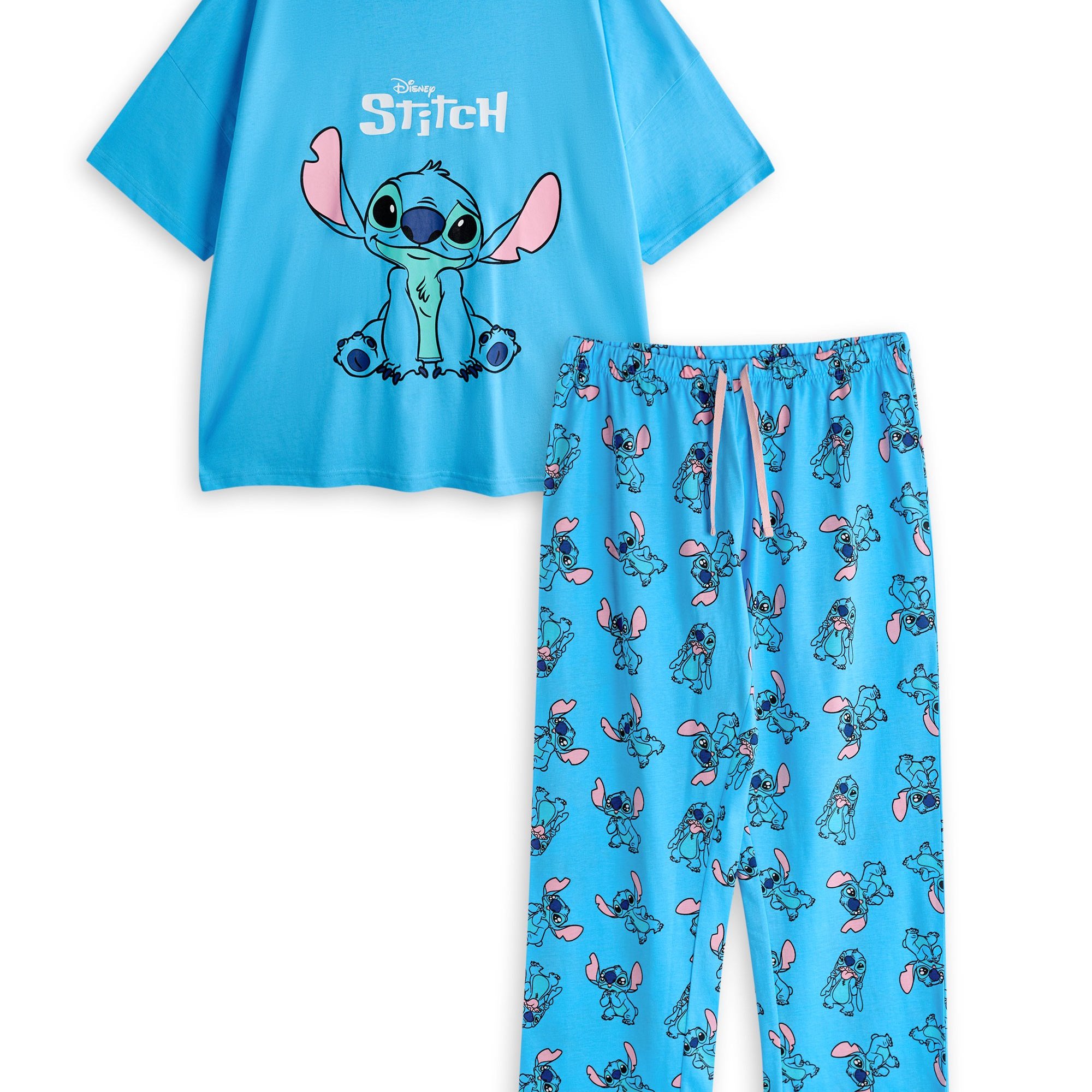 TEMU & Womens Pyjama Set | Adults Graphic Short Sleeve Top & Long Leg Pj Bottoms In Blue | Ladies Character All Nightwear | Animated Cartoon Gift