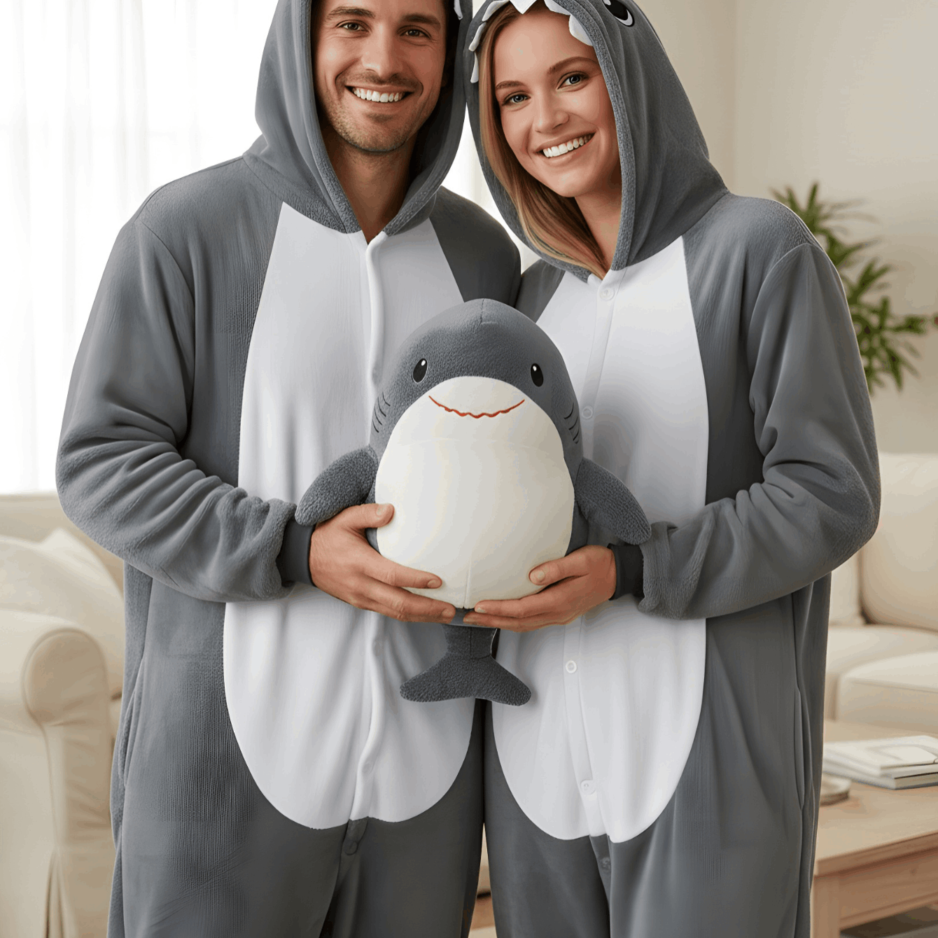 Plush Pajama Shark Cosplay Costume With Hood And Pockets, Nerd Hunters, 100% Polyester, Autumn And Winter, Casual, Party, And Everyday Wear, S - Xxl (145 - 195 Cm)