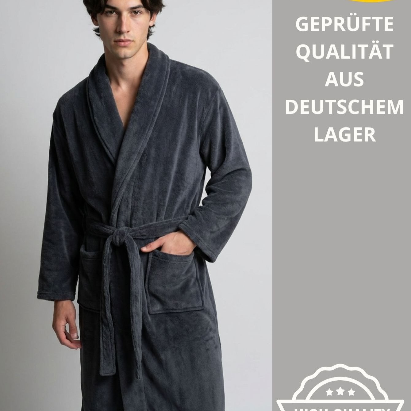 Men's Bathrobe With Shawl Collar – Flannel Fleece, & Plush, Relaxed Fit, Tie Belt, 2 Pockets, Machine Washable, S//xl