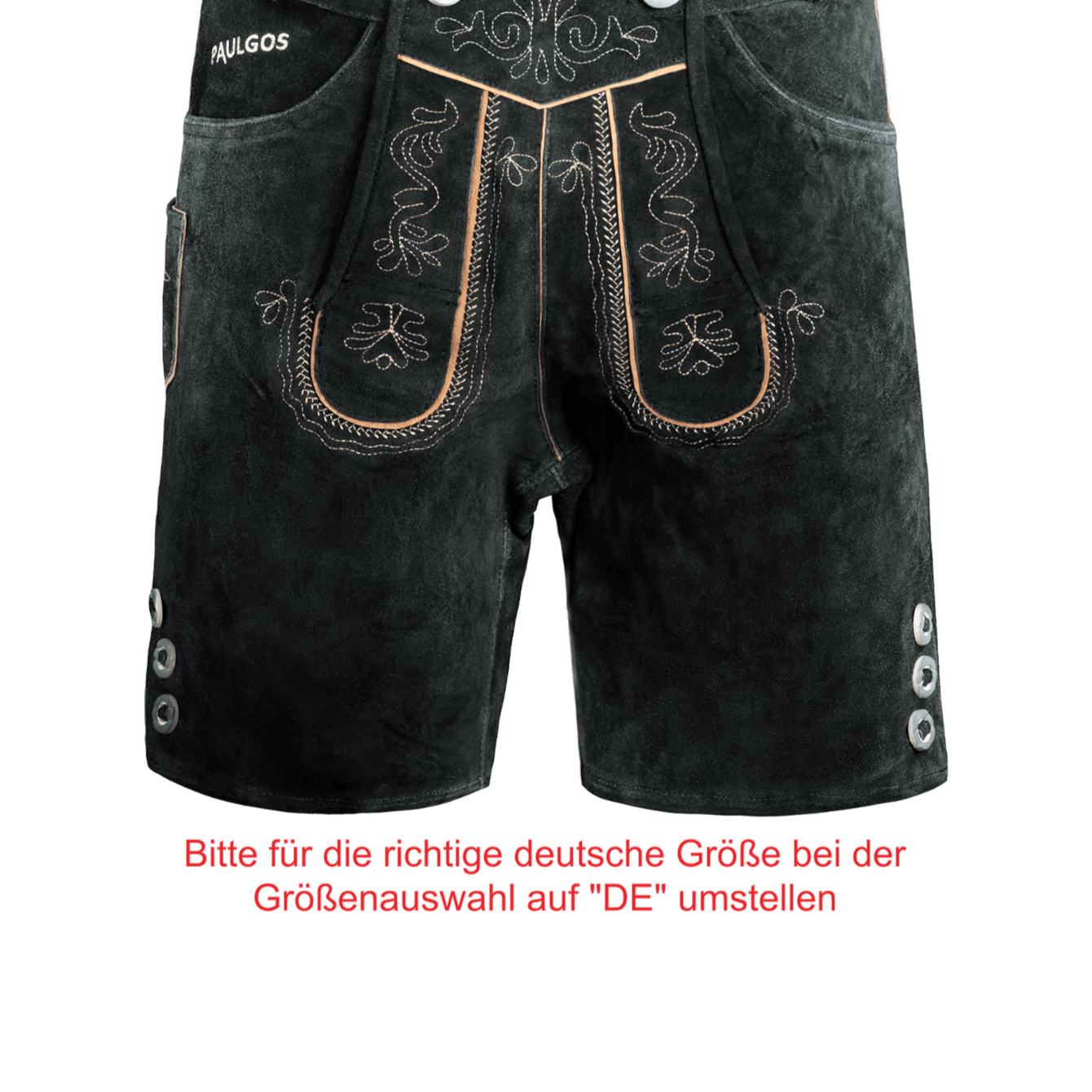 Image of Paulgos Men's Leather Lederhose Hk2 + Suspenders, Real Leather, Size 44-60