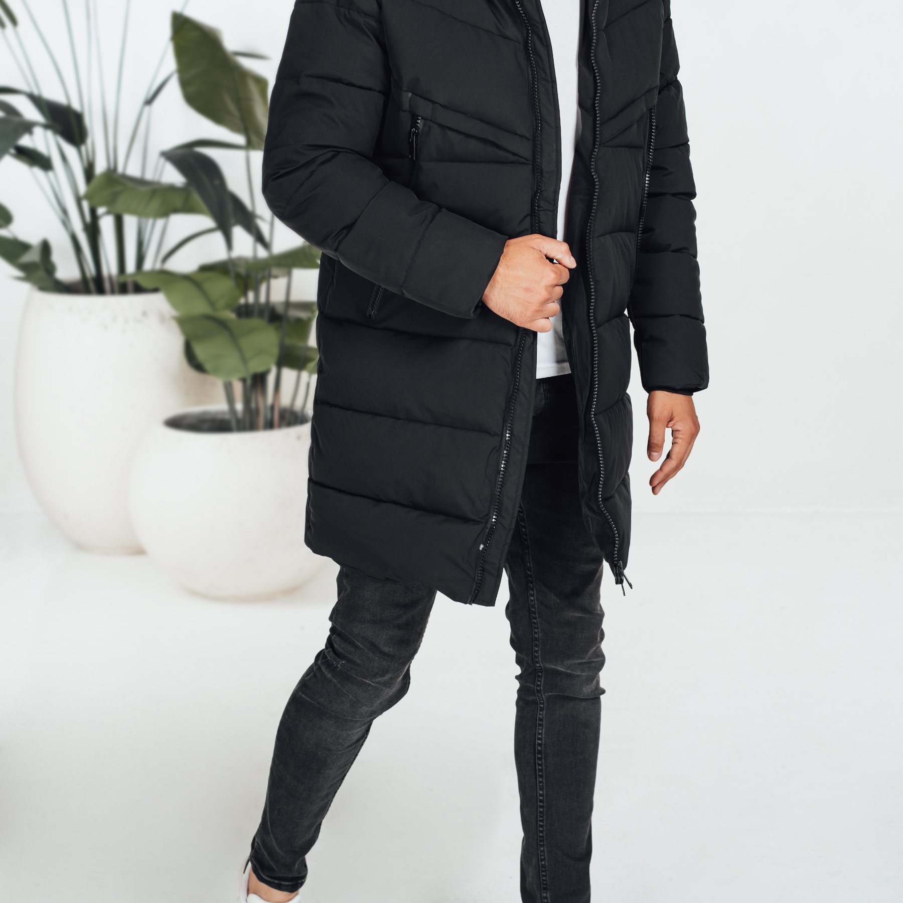 Image of Men's Quilted Winter Jacket With A Detachable Hood, Long Wind And Cold-resistant Men's Jacket, Insulated Winter Jacket With A Zipper And Practical Pockets, Modern Jacket With A